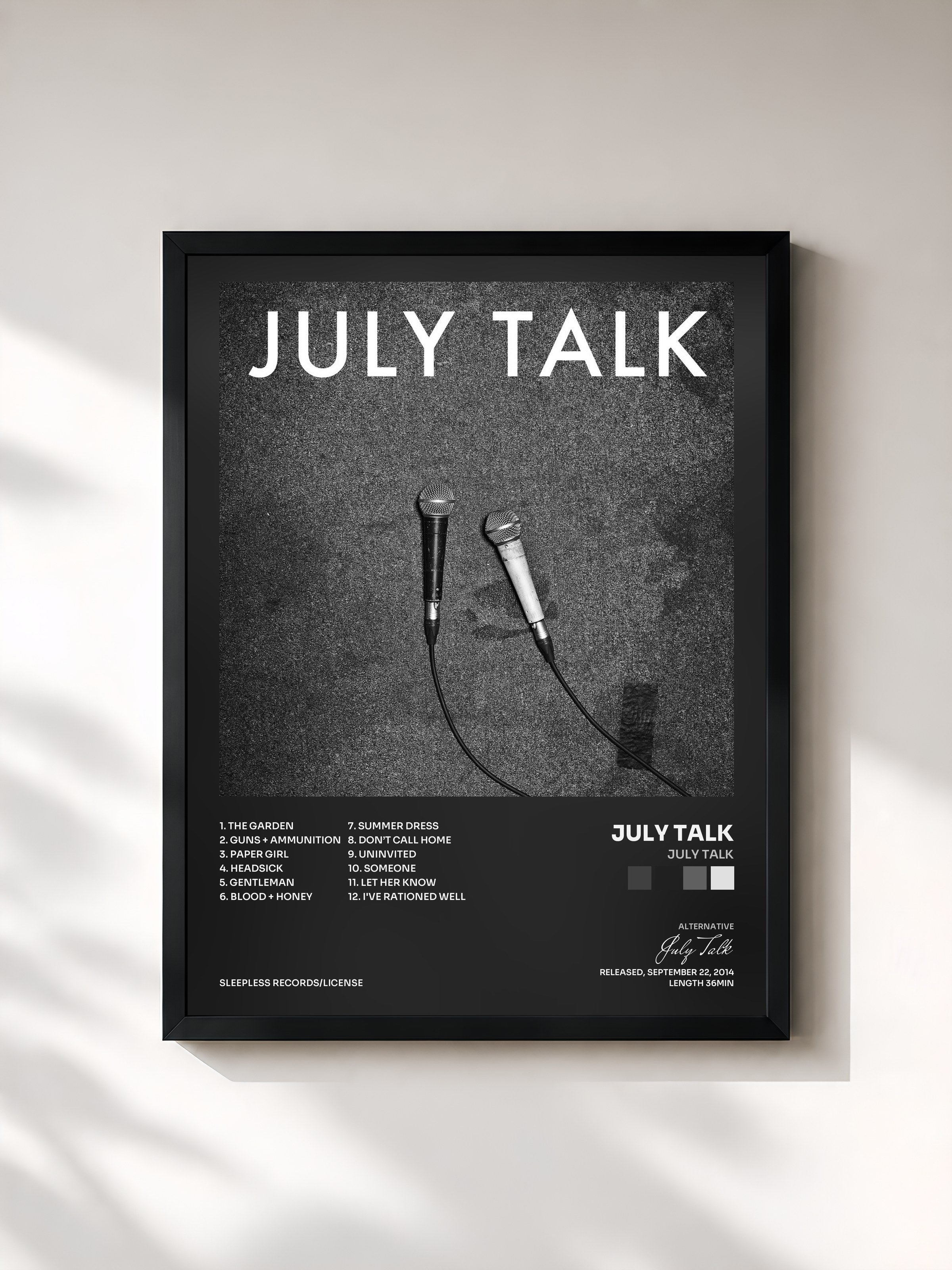 #noir Tableau de l'album July Talk de July Talk, cadre noir, imprimé et encadré en France