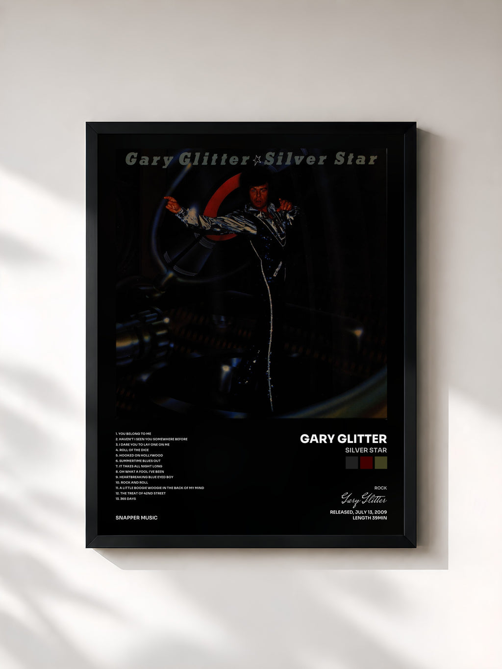 #noir Tableau de l'album Silver Star de Gary Glitter, cadre noir, imprimé et encadré en France