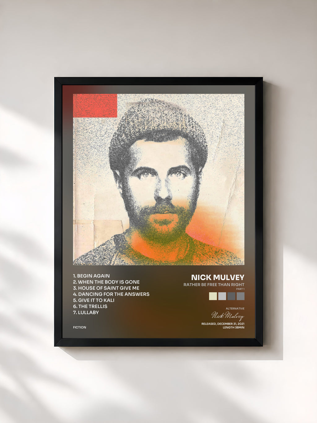 #noir Tableau de l'album Rather Be Free Than Right (Part 1) de Nick Mulvey, cadre noir, imprimé et encadré en France