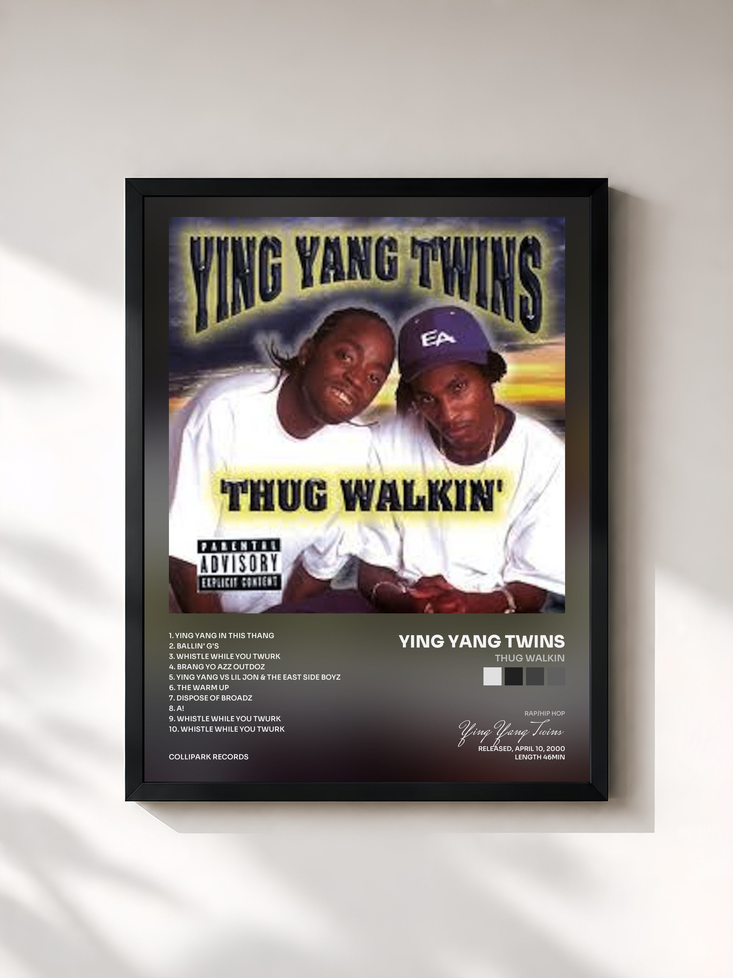 #noir Tableau de l'album Thug Walkin de Ying Yang Twins, cadre noir, imprimé et encadré en France
