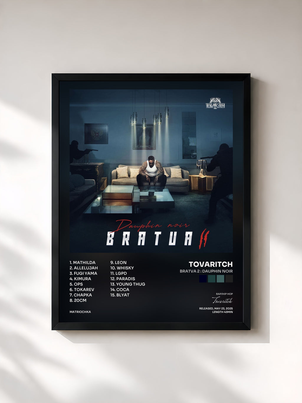 #noir Tableau de l'album BRATVA 2 : Dauphin noir de Tovaritch, cadre noir, imprimé et encadré en France