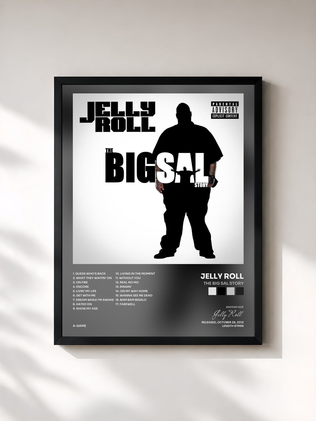 #noir Tableau de l'album The Big Sal Story de Jelly Roll, cadre noir, imprimé et encadré en France