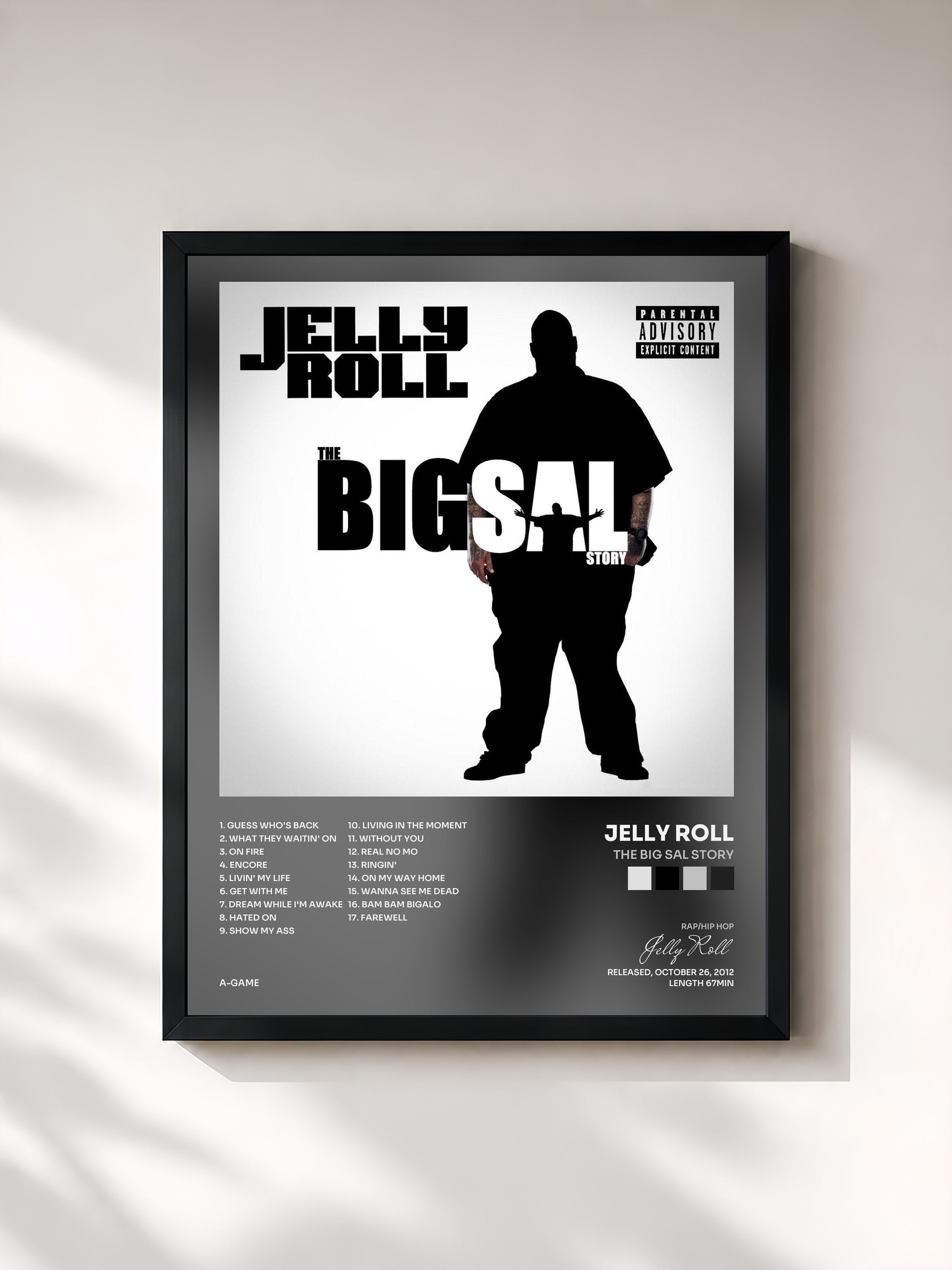 #noir Tableau de l'album The Big Sal Story de Jelly Roll, cadre noir, imprimé et encadré en France