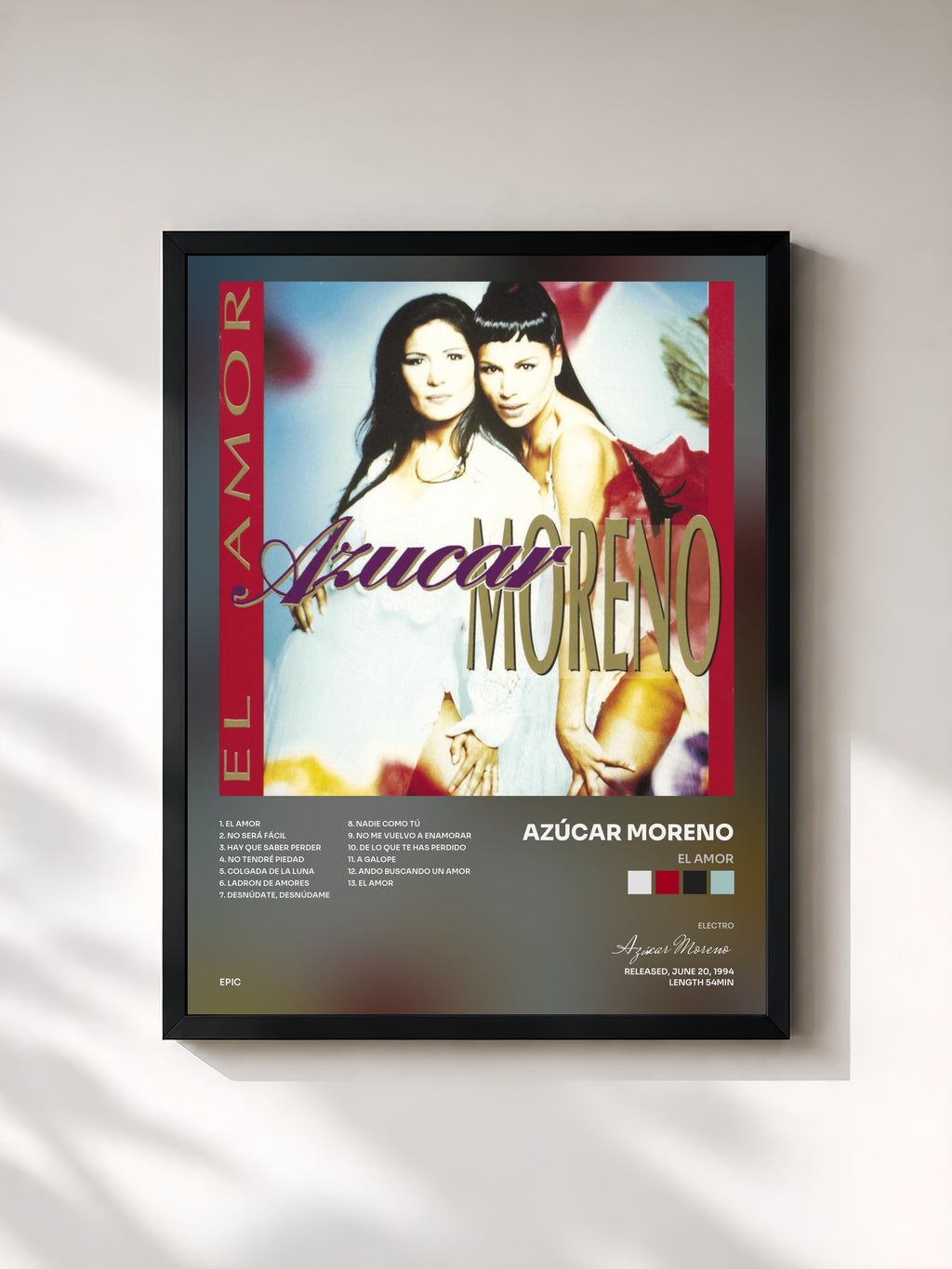 #noir Tableau de l'album El Amor de Azúcar Moreno, cadre noir, imprimé et encadré en France