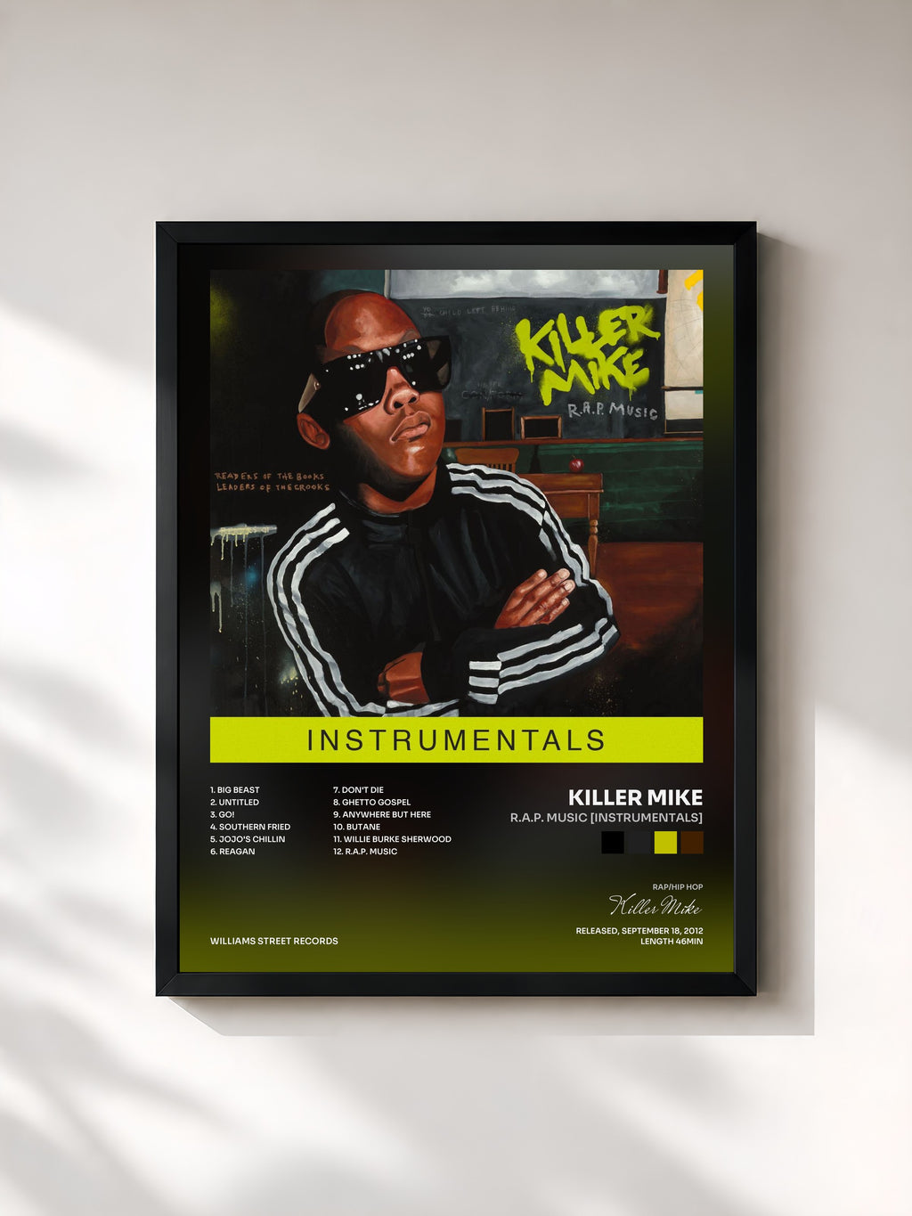 #noir Tableau de l'album R.A.P. Music [Instrumentals] de Killer Mike, cadre noir, imprimé et encadré en France