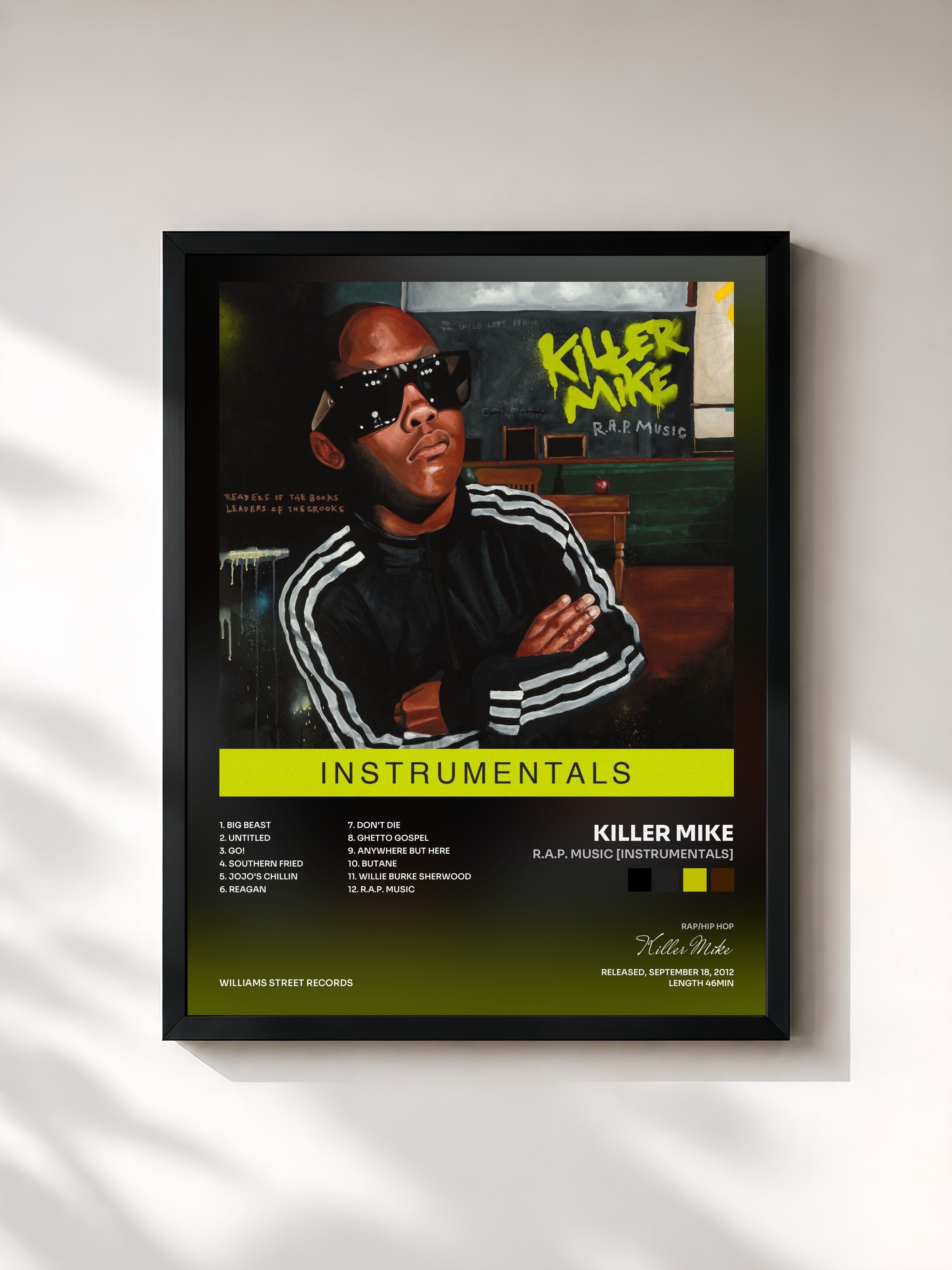 #noir Tableau de l'album R.A.P. Music [Instrumentals] de Killer Mike, cadre noir, imprimé et encadré en France