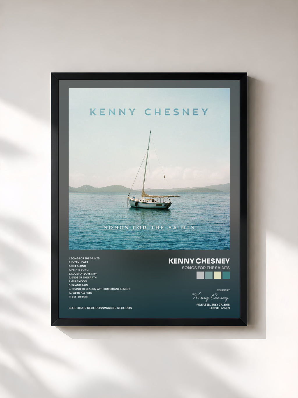 #noir Tableau de l'album Songs for the Saints de Kenny Chesney, cadre noir, imprimé et encadré en France