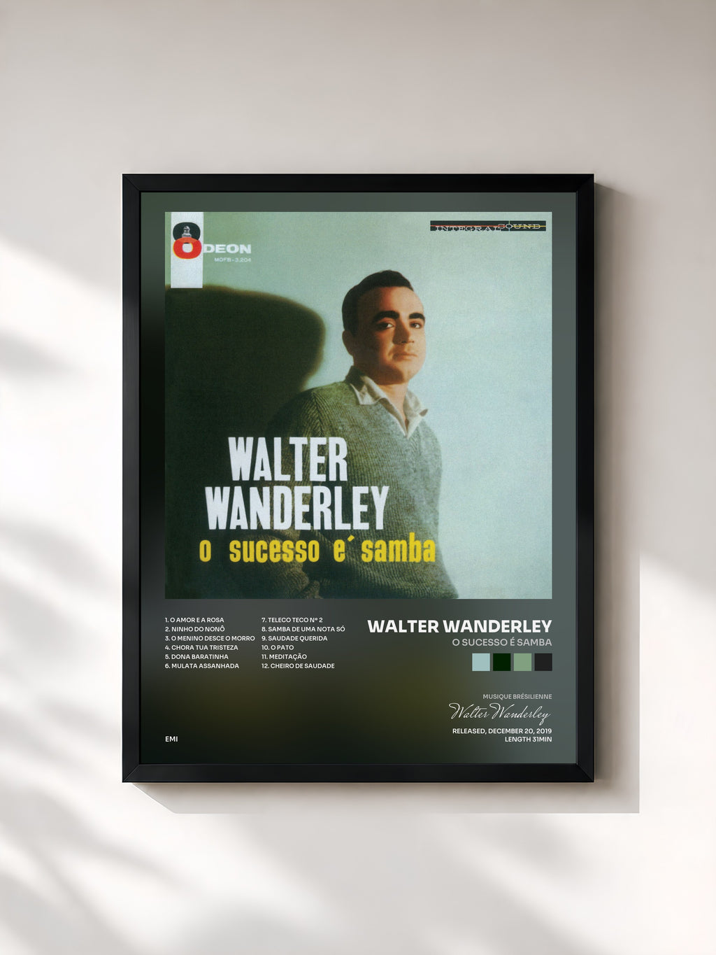 #noir Tableau de l'album O Sucesso É Samba de Walter Wanderley, cadre noir, imprimé et encadré en France