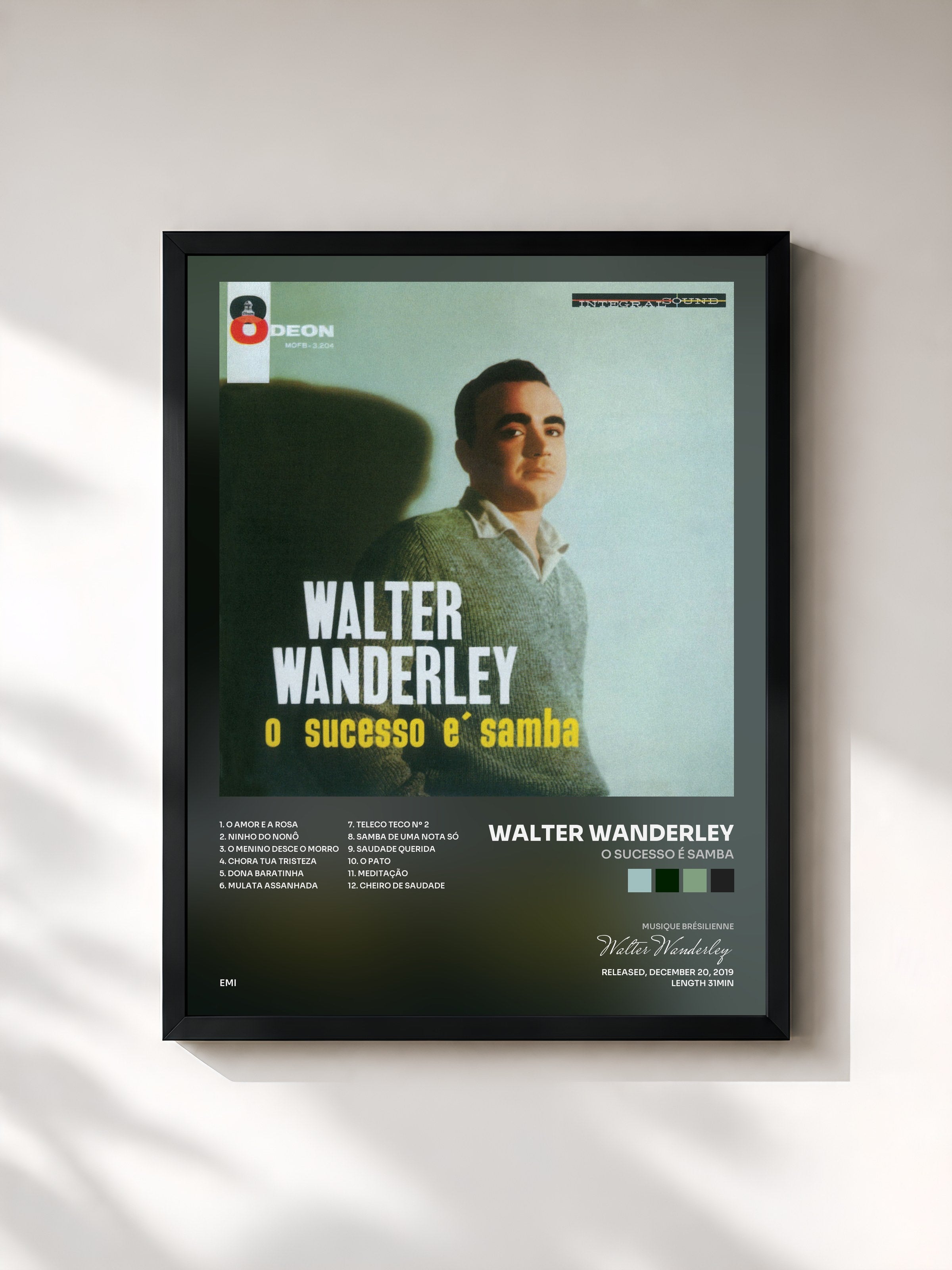 #noir Tableau de l'album O Sucesso É Samba de Walter Wanderley, cadre noir, imprimé et encadré en France