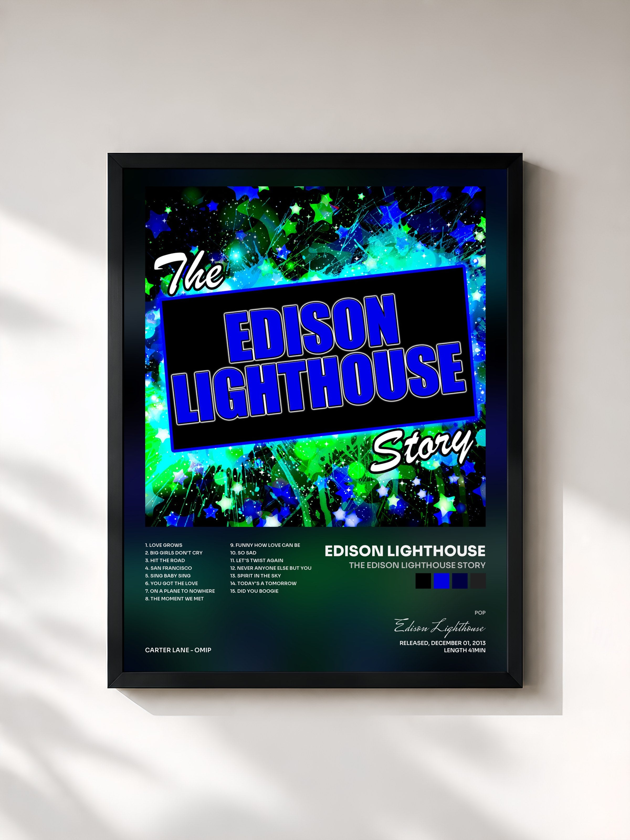 #noir Tableau de l'album The Edison Lighthouse Story de Edison Lighthouse, cadre noir, imprimé et encadré en France