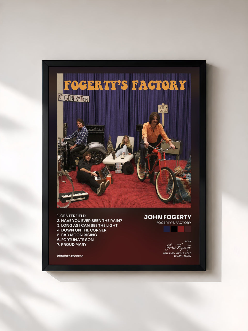 #noir Tableau de l'album Fogerty's Factory de John Fogerty, cadre noir, imprimé et encadré en France