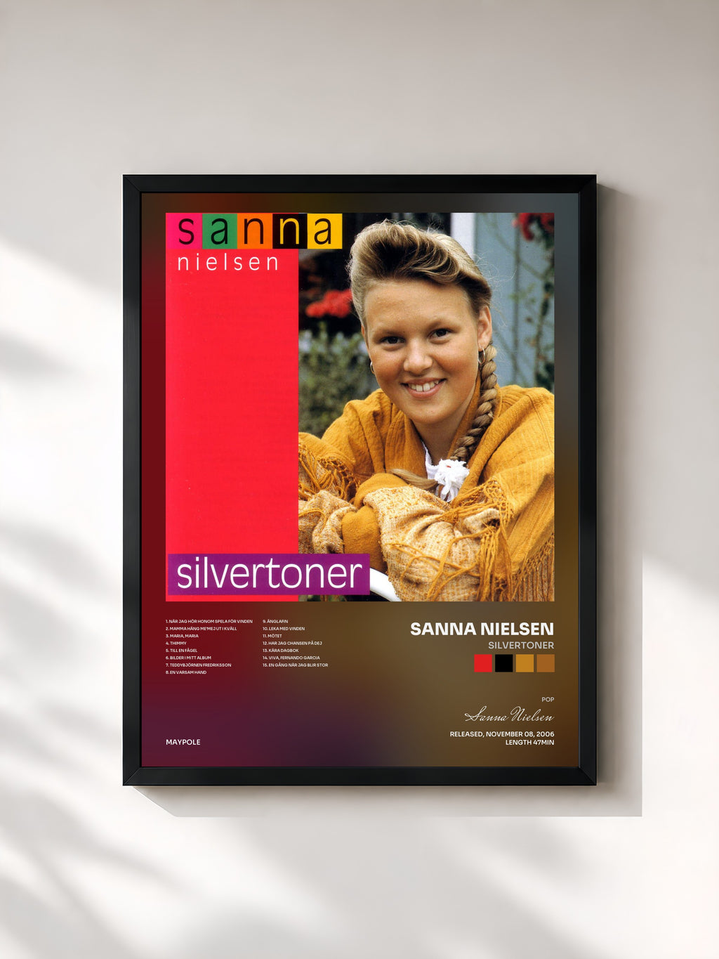 #noir Tableau de l'album Silvertoner de Sanna Nielsen, cadre noir, imprimé et encadré en France