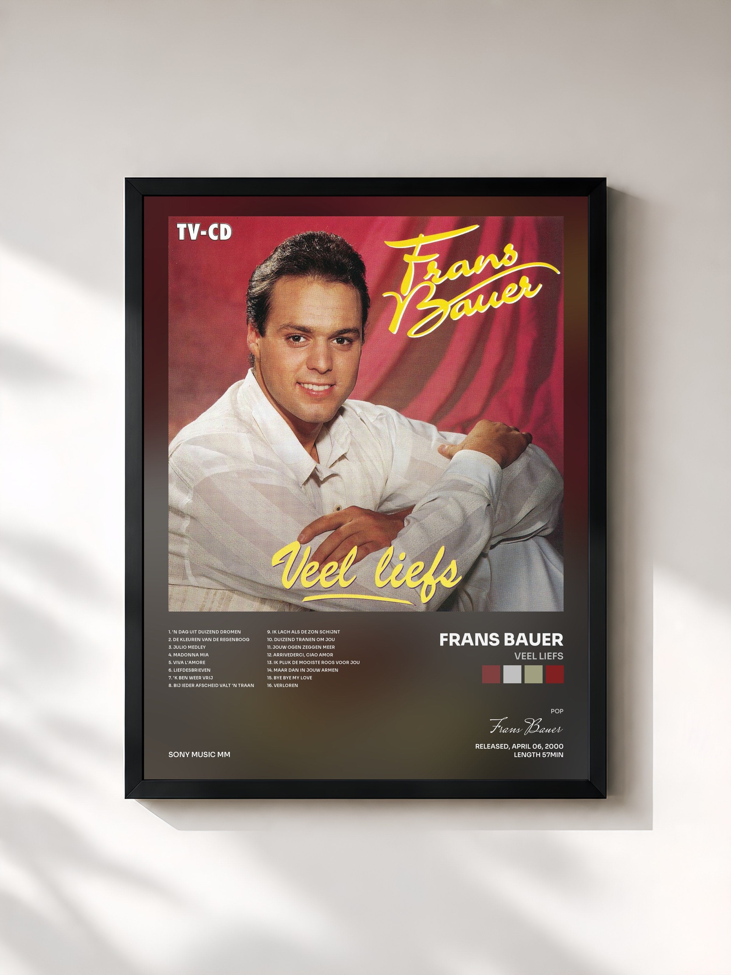 #noir Tableau de l'album Veel Liefs de Frans Bauer, cadre noir, imprimé et encadré en France