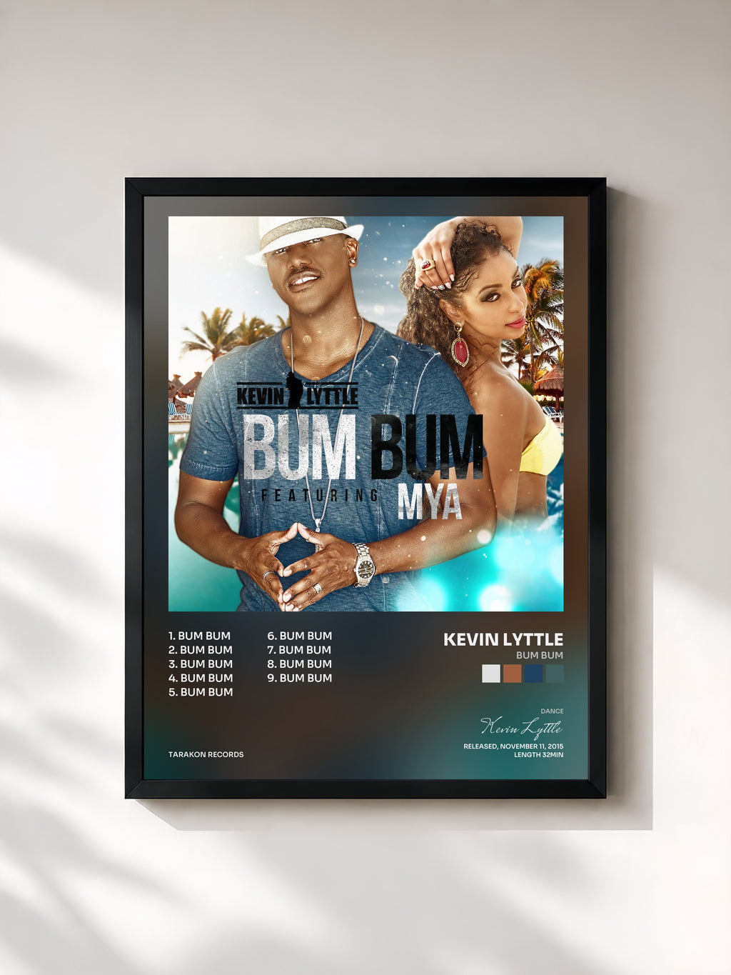 #noir Tableau de l'album Bum Bum de Kevin Lyttle, cadre noir, imprimé et encadré en France