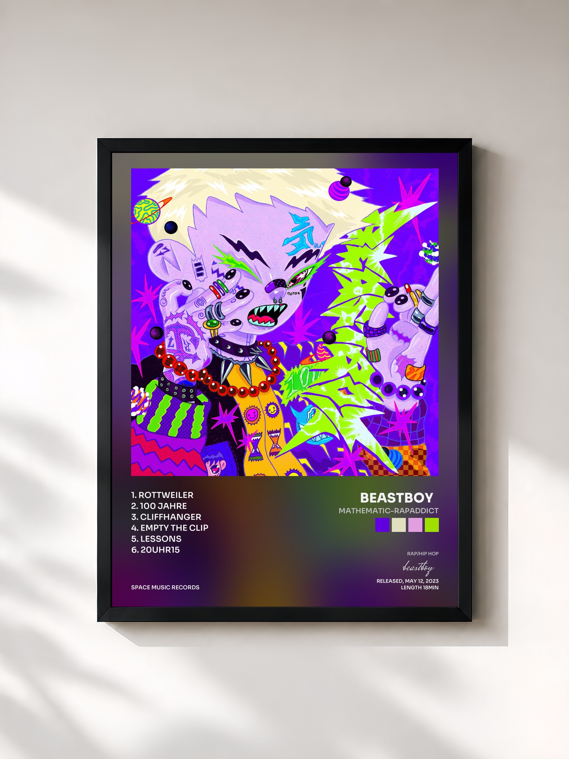 #noir Tableau de l'album MATHEMATIC-RAPADDICT de beastboy  , cadre noir, imprimé et encadré en France