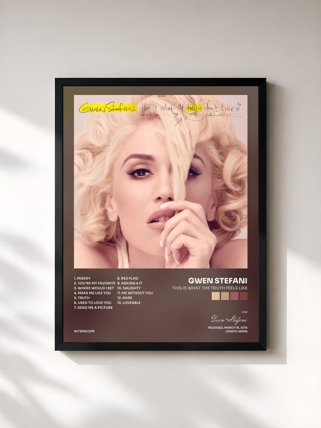 #noir This Is What The Truth Feels Like di Gwen Stefani in stampa incorniciata, cornice nera, stampata e incorniciata in Francia