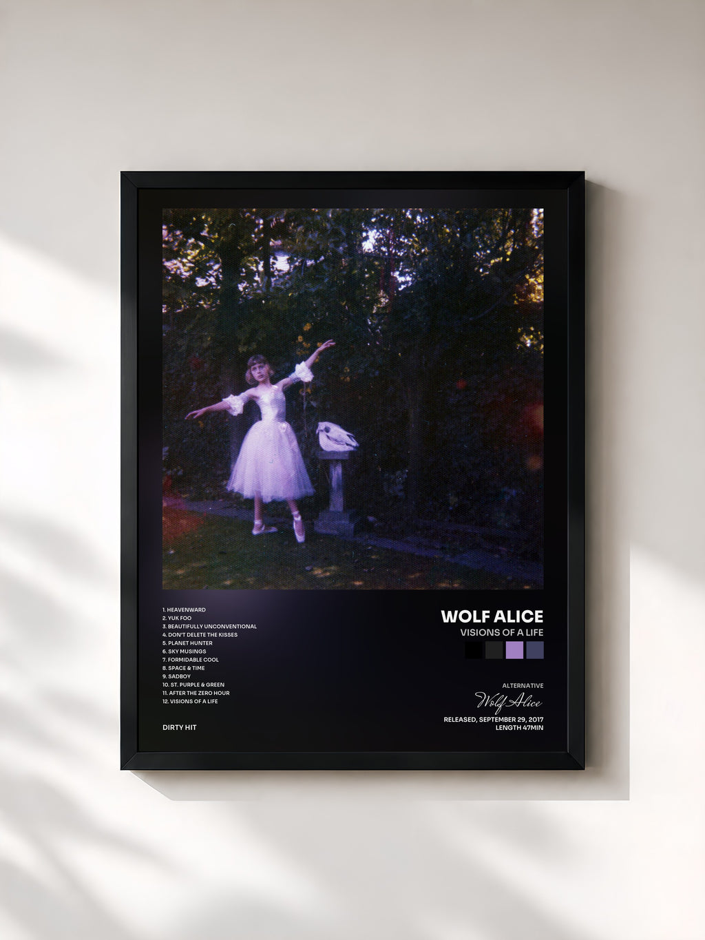 #noir Tableau de l'album Visions Of A Life de Wolf Alice, cadre noir, imprimé et encadré en France