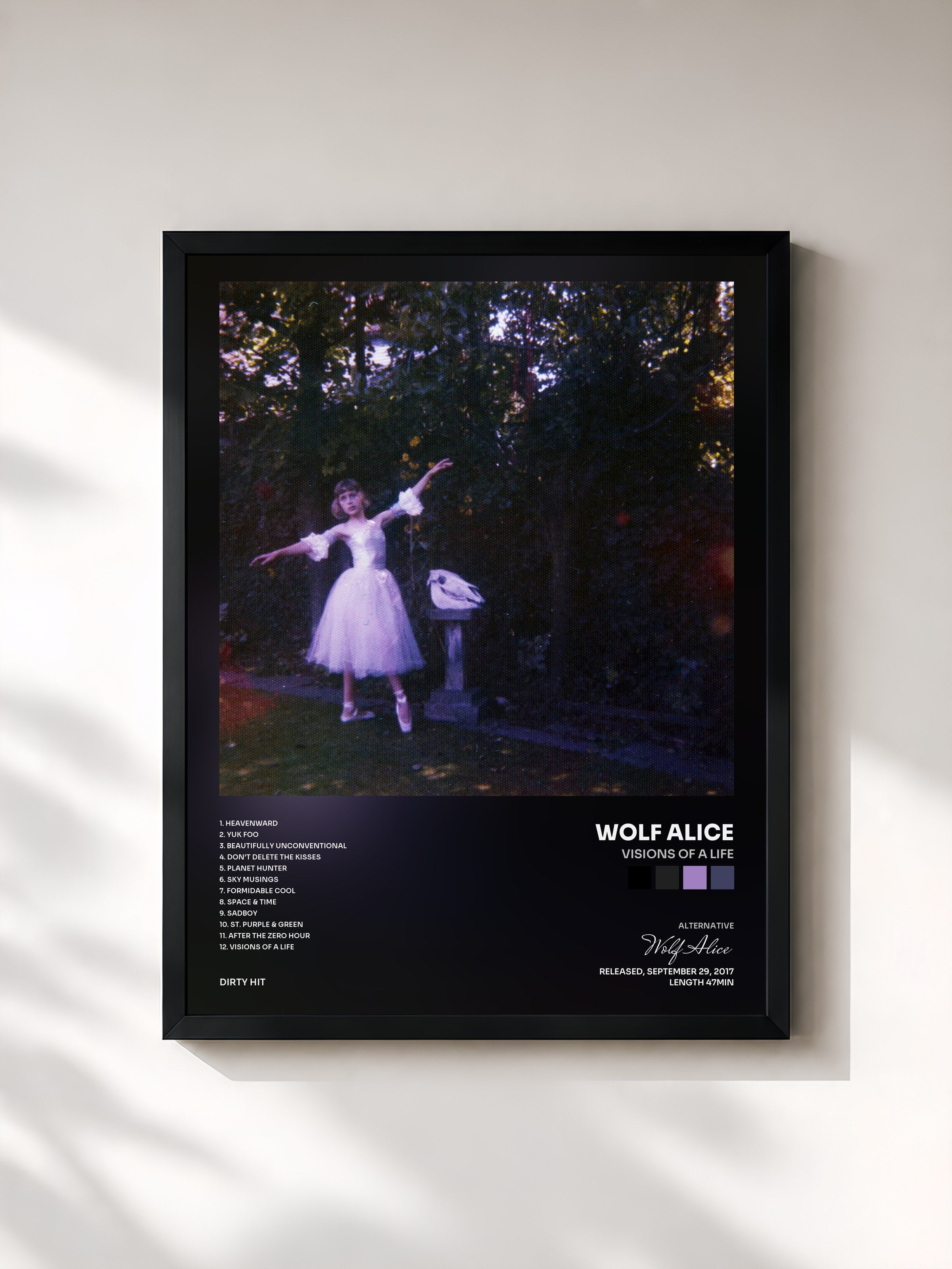 #noir Tableau de l'album Visions Of A Life de Wolf Alice, cadre noir, imprimé et encadré en France