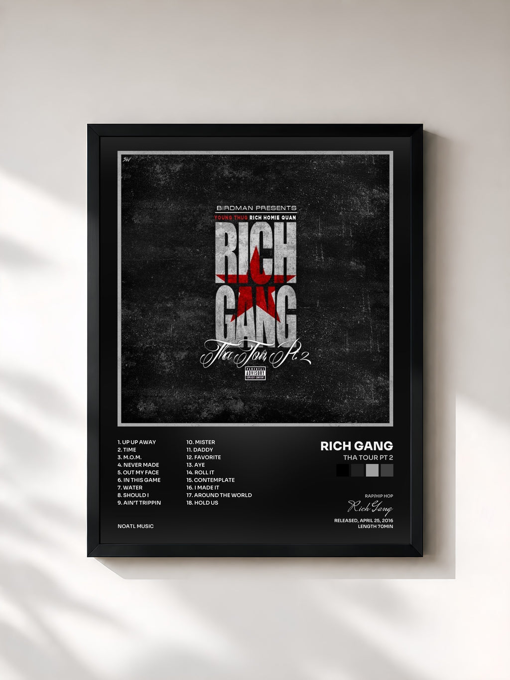 #noir Tableau de l'album Tha Tour Pt 2 de Rich Gang, cadre noir, imprimé et encadré en France