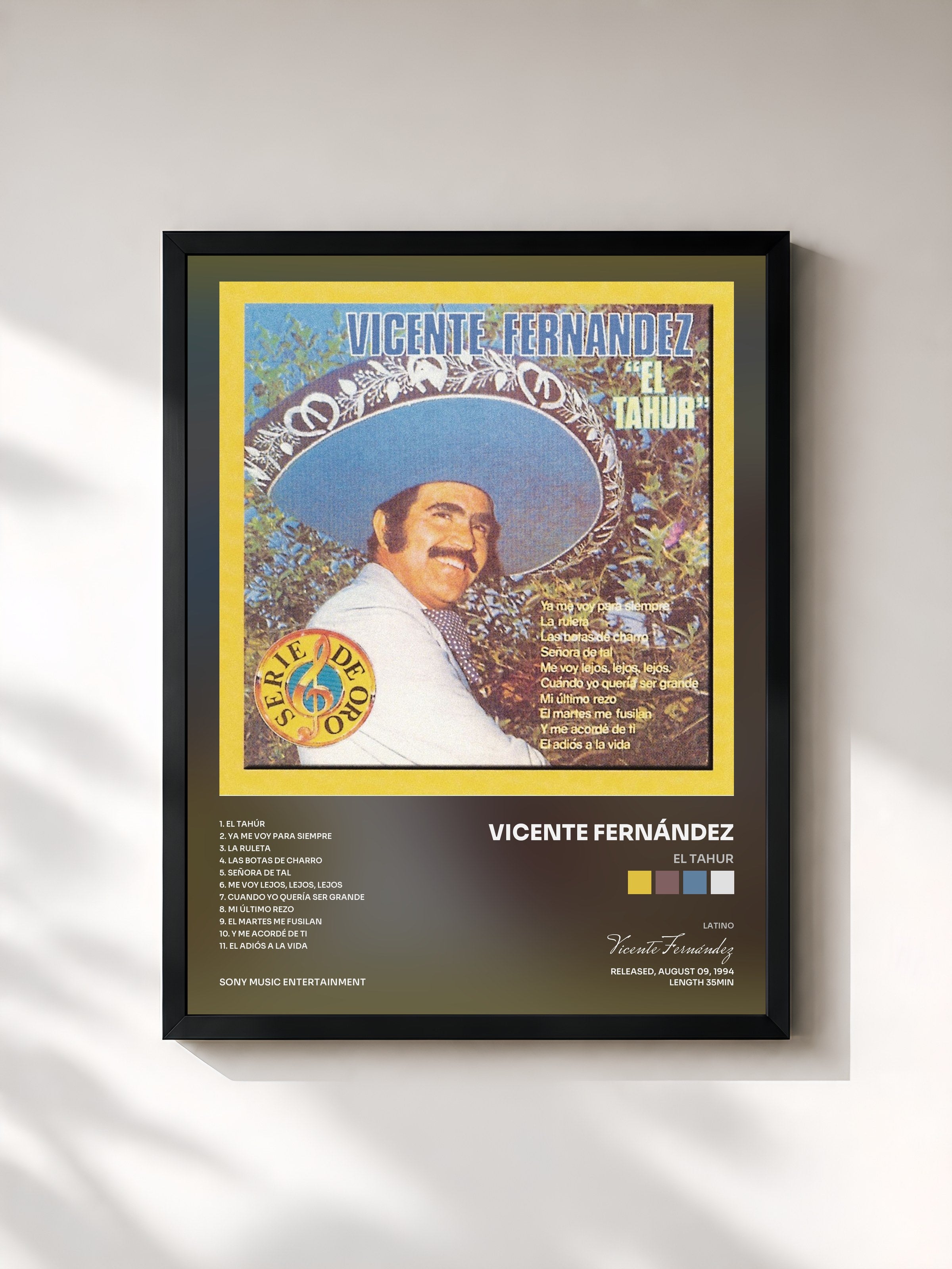 #noir Tableau de l'album El Tahur de Vicente Fernández, cadre noir, imprimé et encadré en France