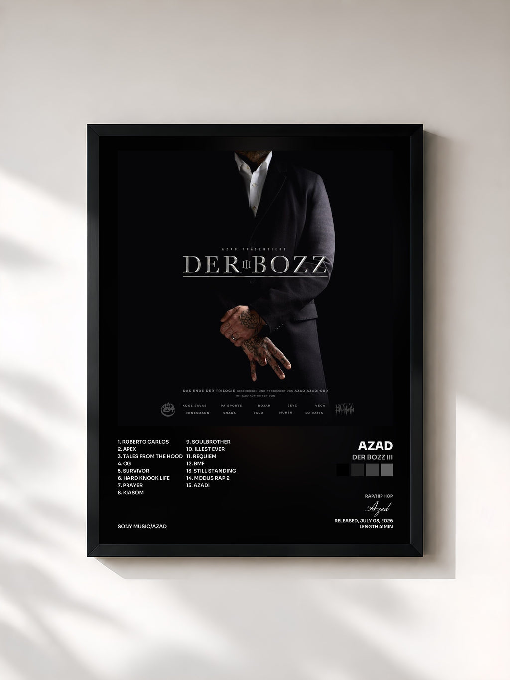 #noir Tableau de l'album DER BOZZ III de Azad, cadre noir, imprimé et encadré en France