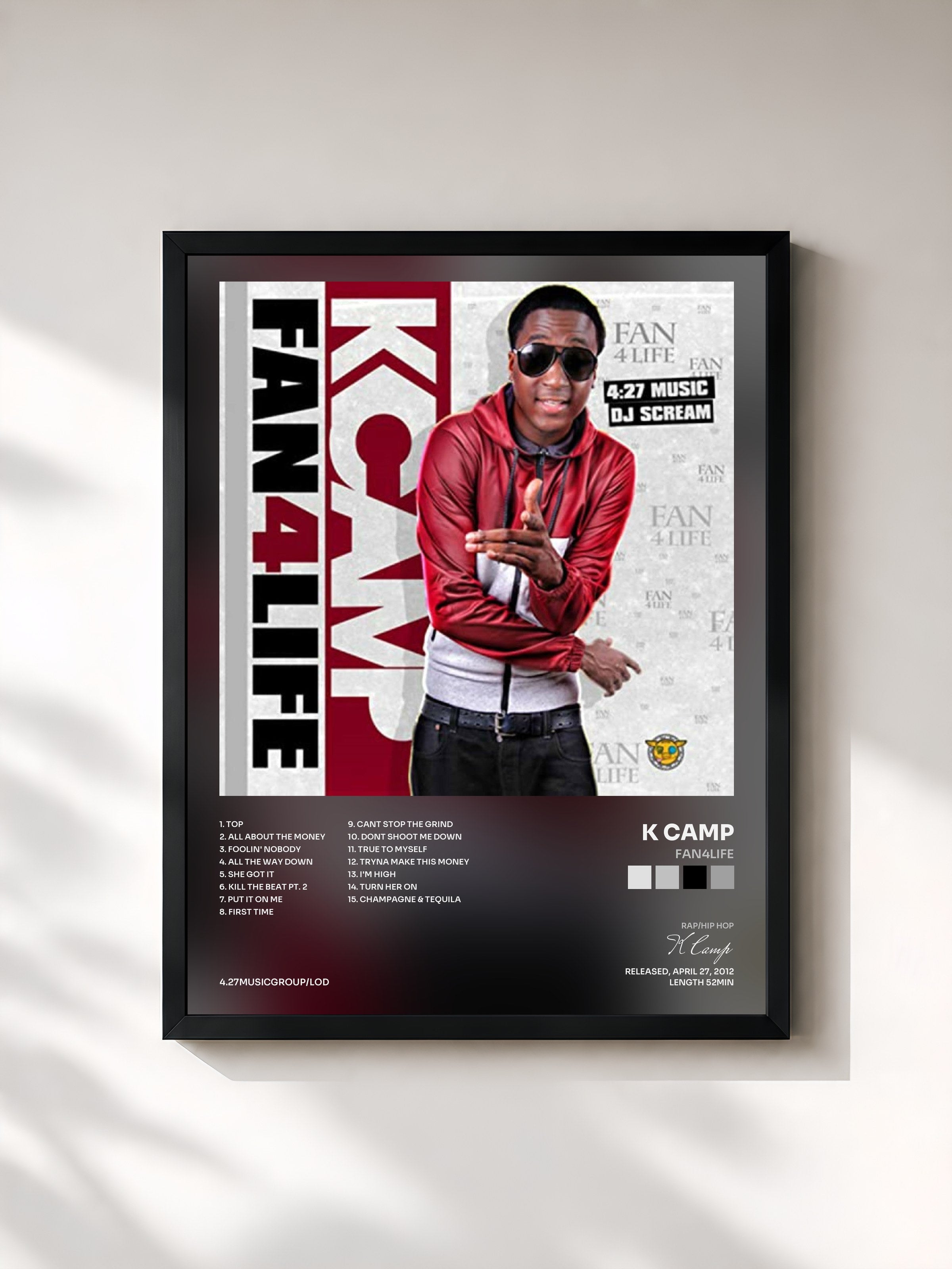 #noir Tableau de l'album Fan4Life de K Camp, cadre noir, imprimé et encadré en France