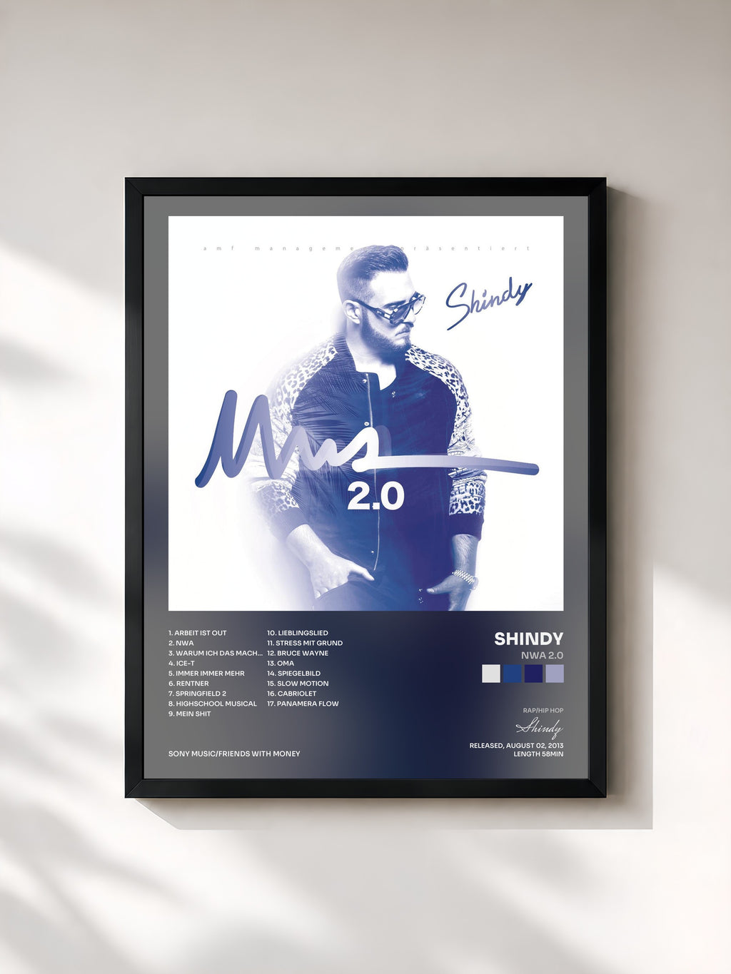 #noir Tableau de l'album NWA 2.0 de Shindy, cadre noir, imprimé et encadré en France