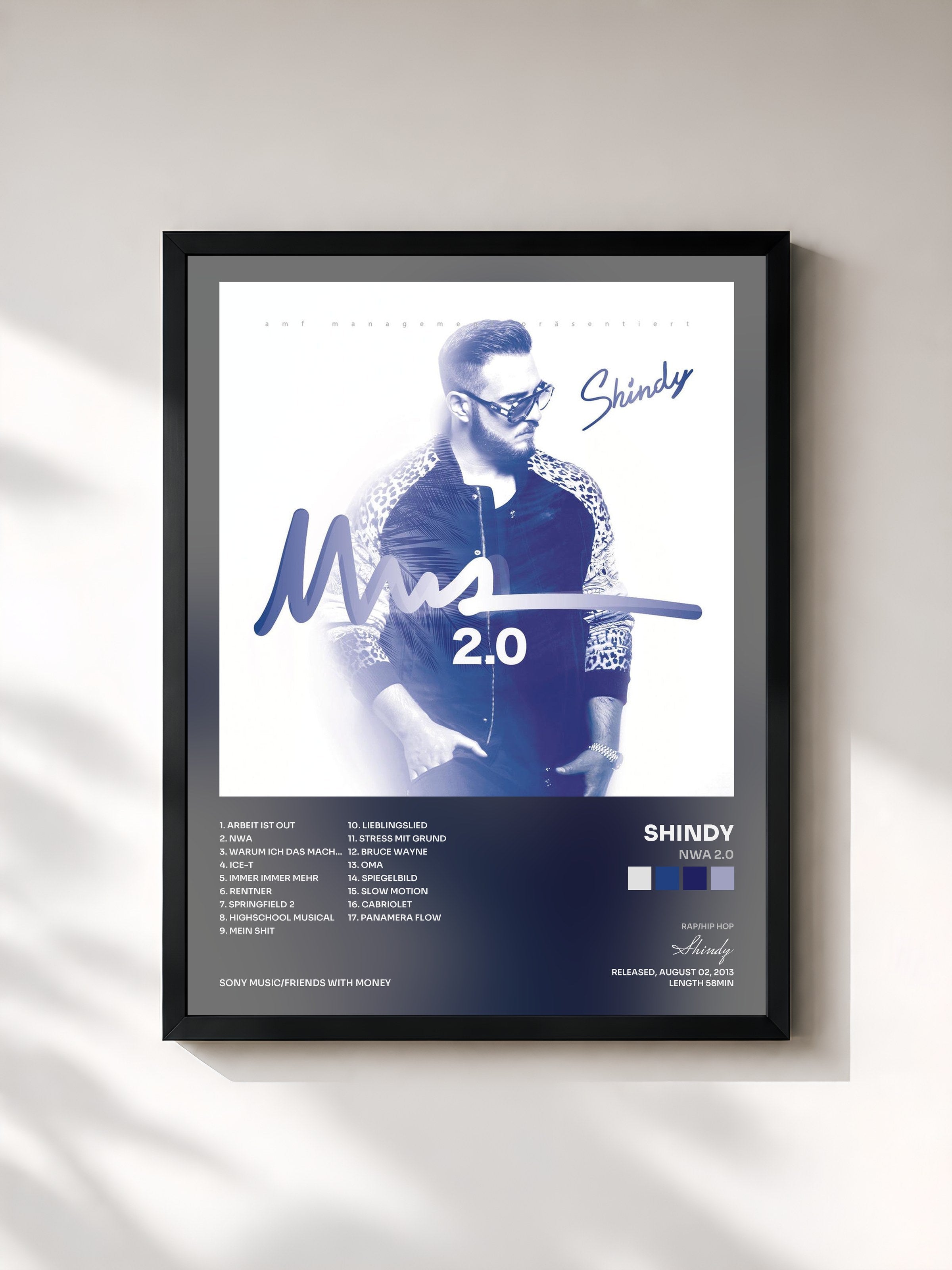 #noir Tableau de l'album NWA 2.0 de Shindy, cadre noir, imprimé et encadré en France