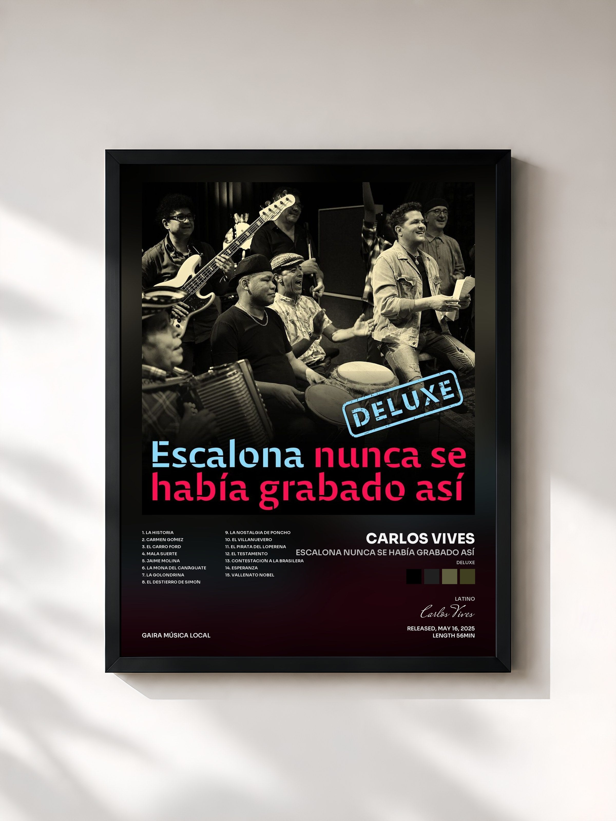 #noir Tableau de l'album Escalona Nunca Se Había Grabado Así (Deluxe) de Carlos Vives, cadre noir, imprimé et encadré en France