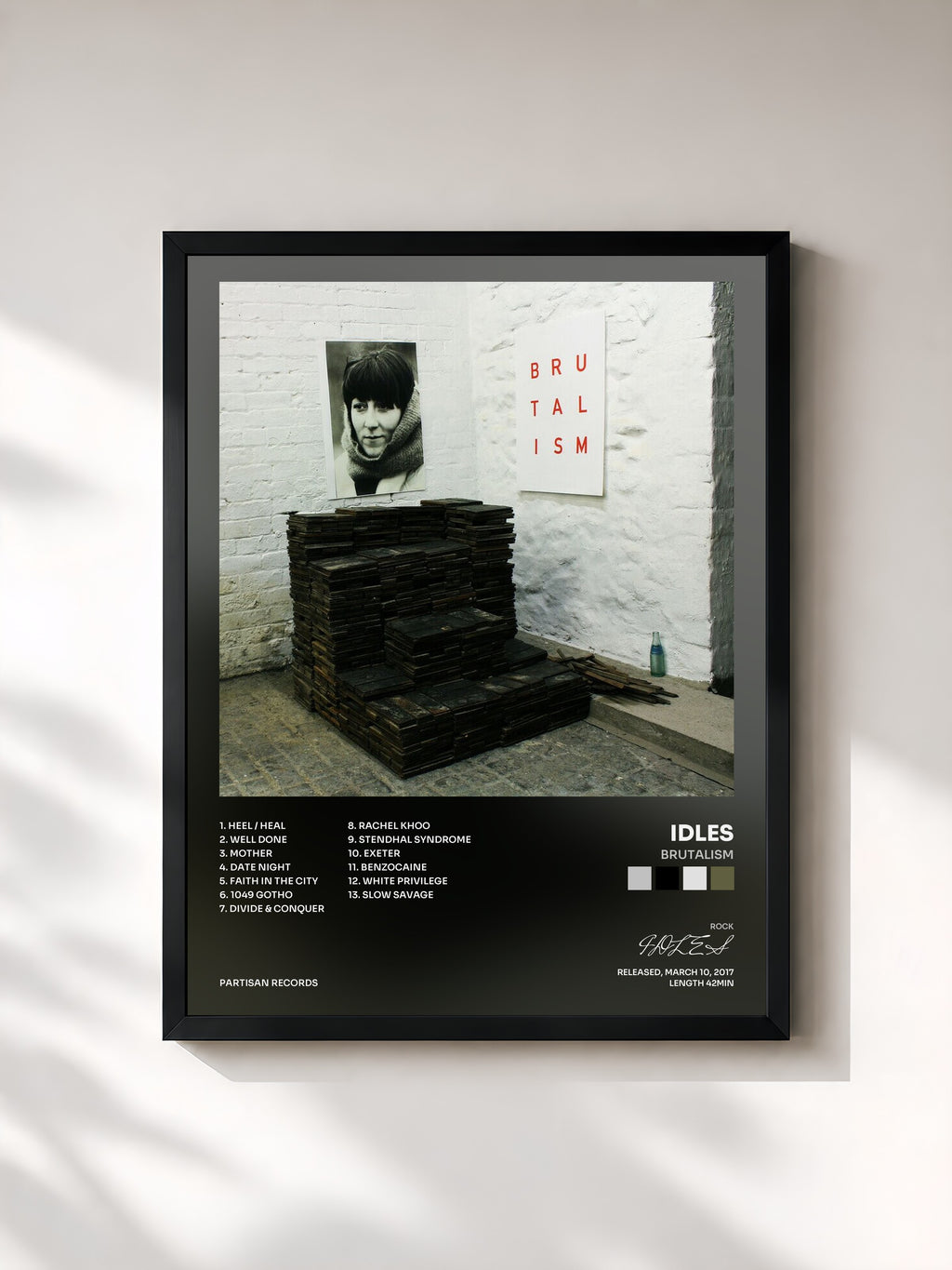 #noir Tableau de l'album Brutalism de IDLES, cadre noir, imprimé et encadré en France