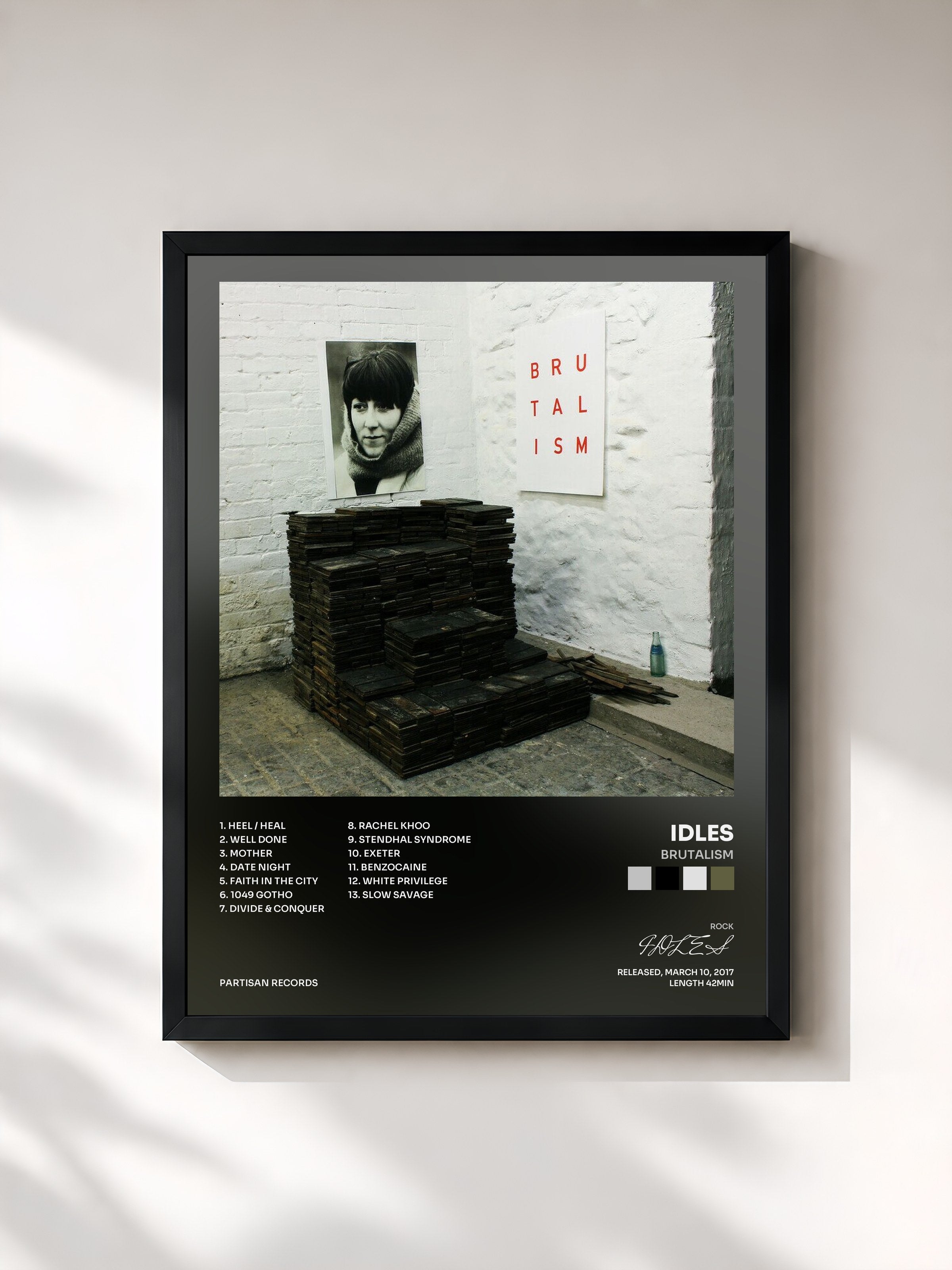 #noir Tableau de l'album Brutalism de IDLES, cadre noir, imprimé et encadré en France