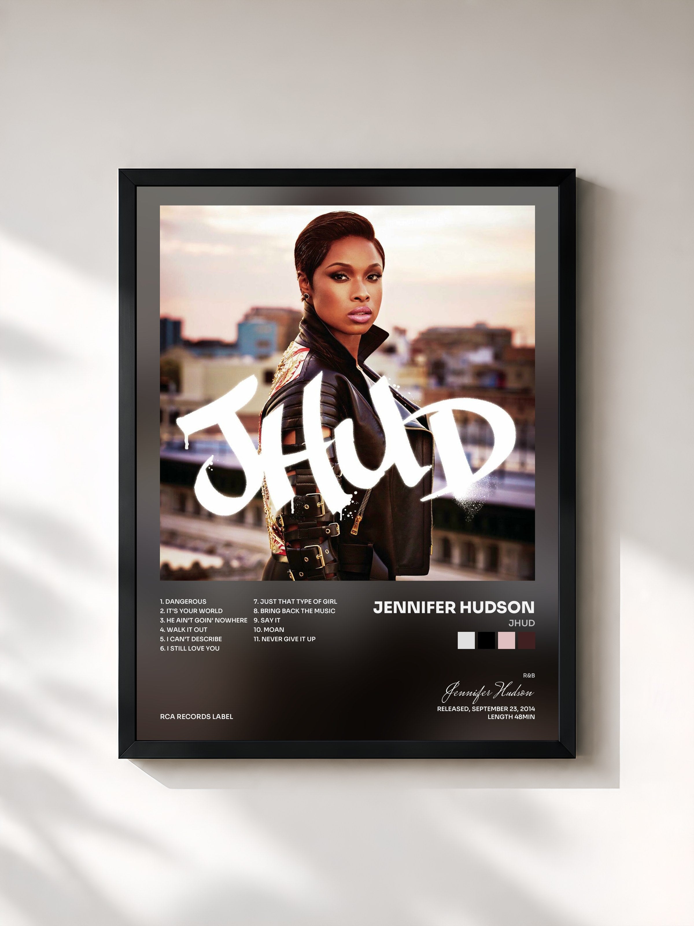 #noir Tableau de l'album JHUD de Jennifer Hudson, cadre noir, imprimé et encadré en France