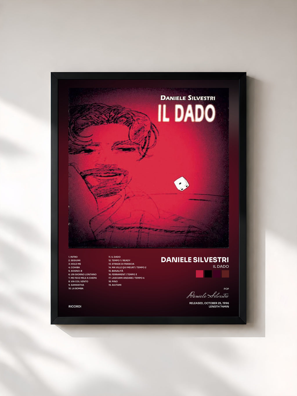#noir Tableau de l'album Il Dado de Daniele Silvestri, cadre noir, imprimé et encadré en France