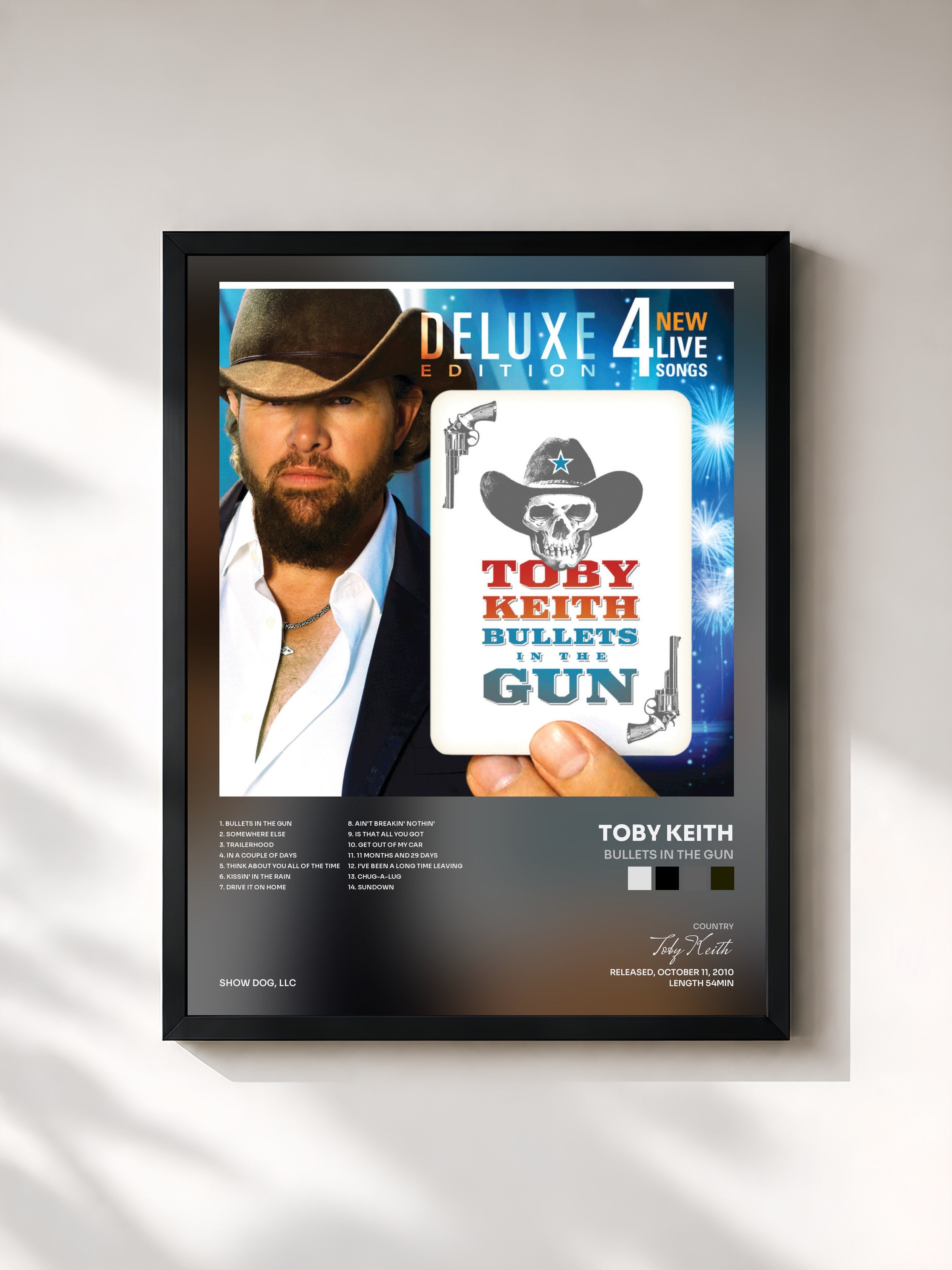 #noir Tableau de l'album Bullets in the Gun de Toby Keith, cadre noir, imprimé et encadré en France