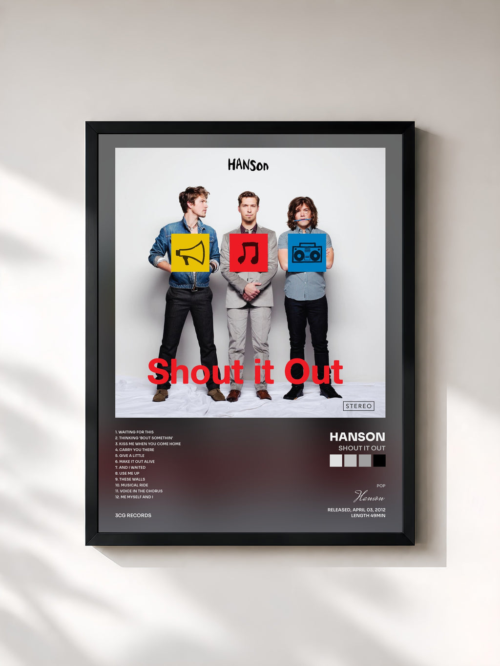 #noir Tableau de l'album Shout It Out de Hanson, cadre noir, imprimé et encadré en France