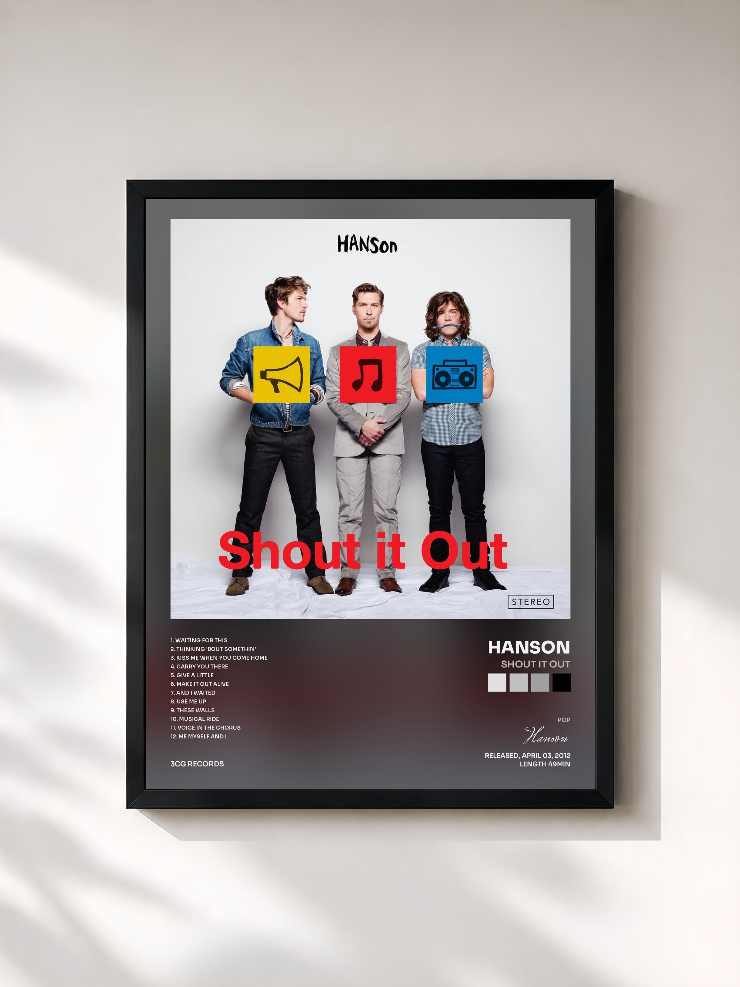 #noir Tableau de l'album Shout It Out de Hanson, cadre noir, imprimé et encadré en France