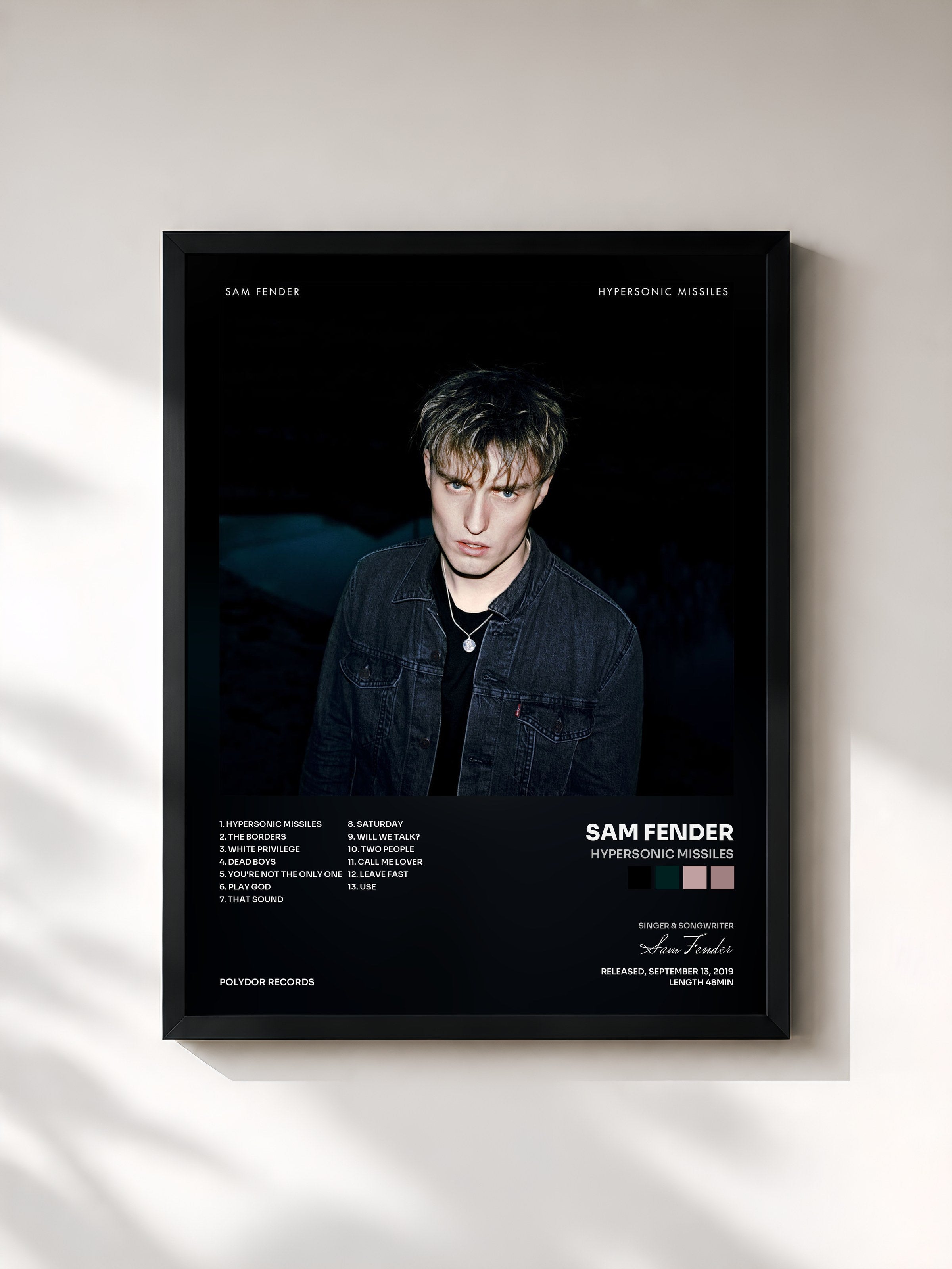 #noir Tableau de l'album Hypersonic Missiles de Sam Fender, cadre noir, imprimé et encadré en France