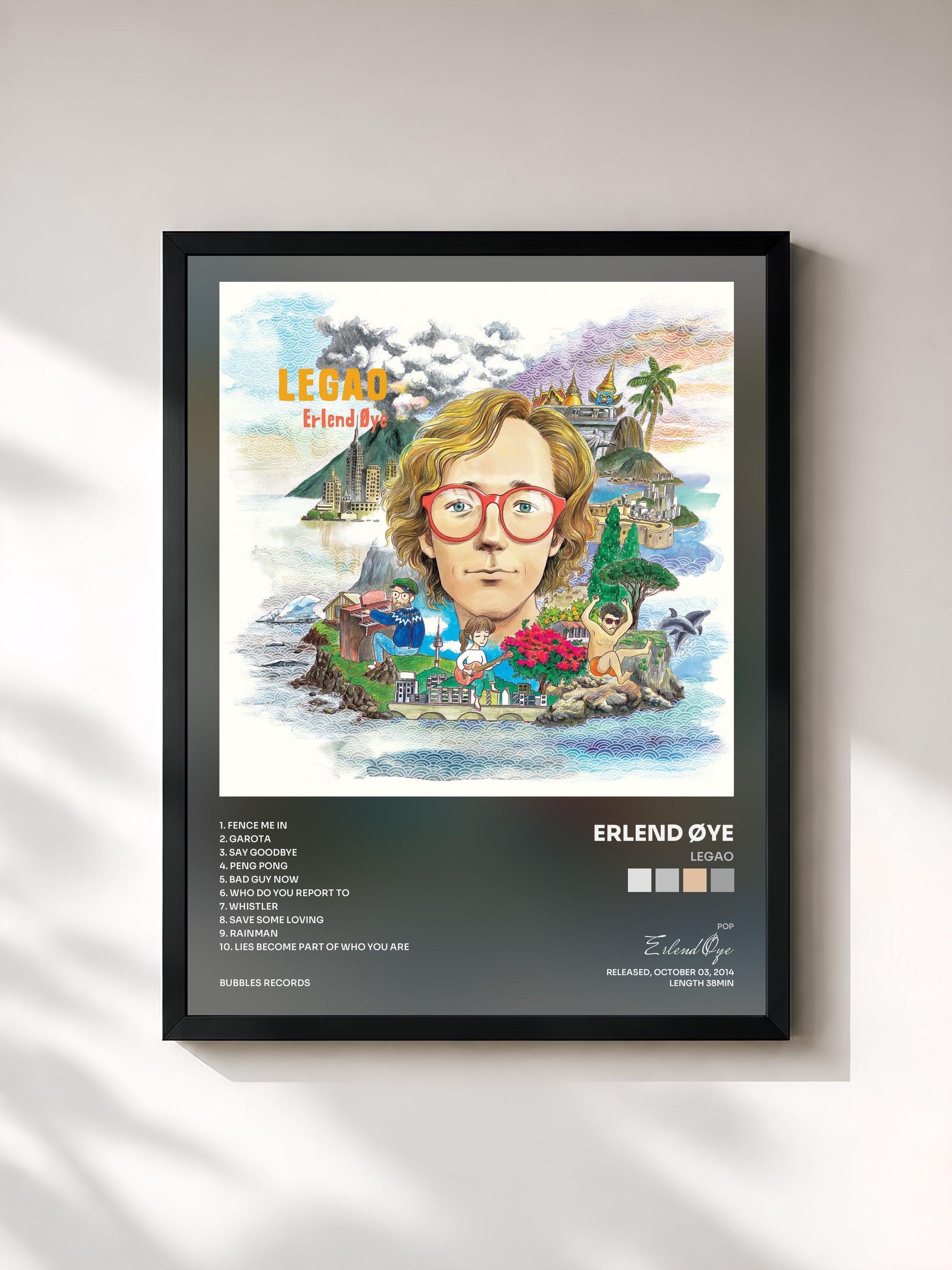 #noir Tableau de l'album Legao de Erlend Øye, cadre noir, imprimé et encadré en France