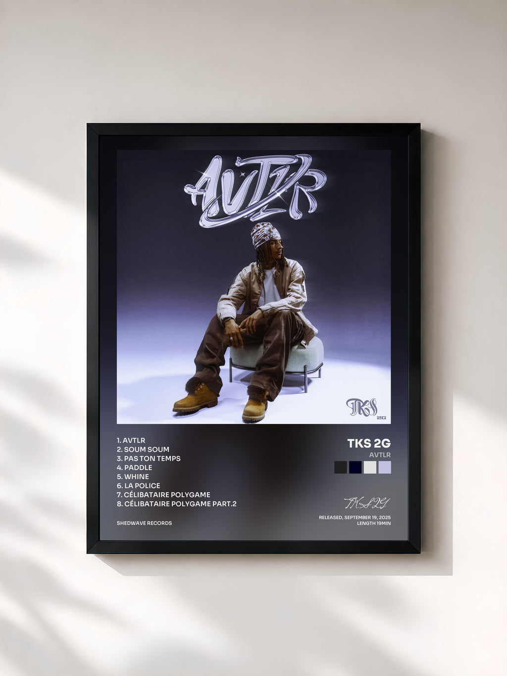 #noir Tableau de l'album AVTLR de TKS 2G, cadre noir, imprimé et encadré en France