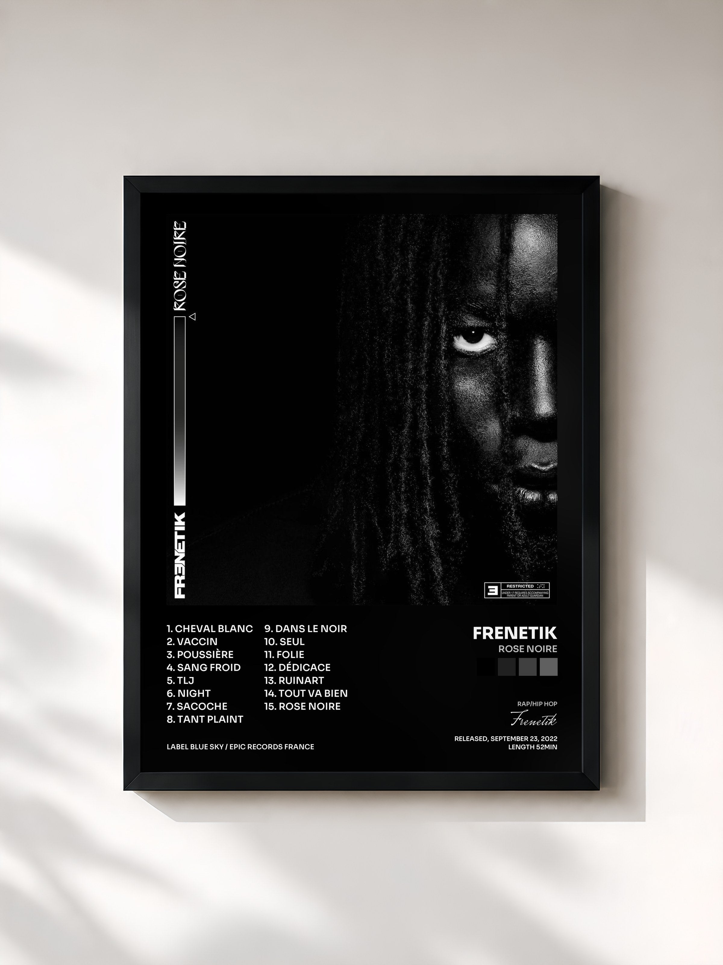 #noir Tableau de l'album Rose Noire de Frenetik, cadre noir, imprimé et encadré en France