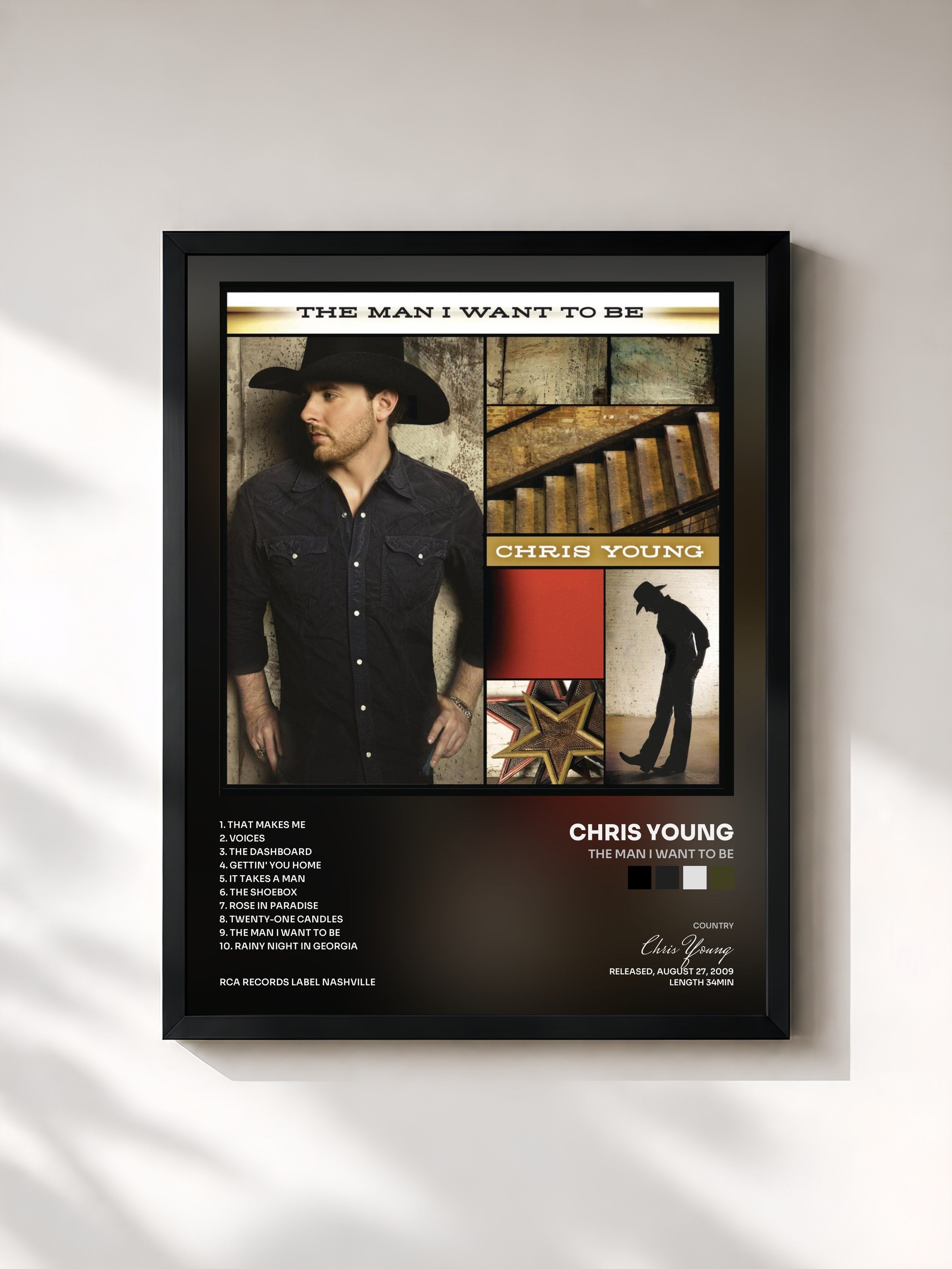 #noir Tableau de l'album The Man I Want To Be de Chris Young, cadre noir, imprimé et encadré en France