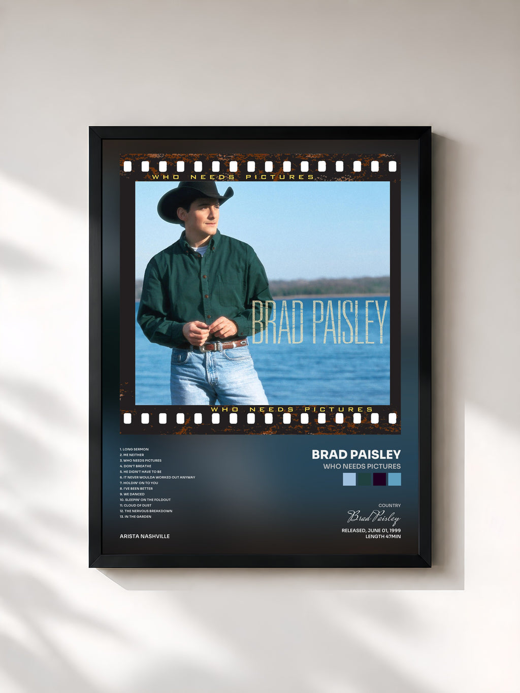 #noir Tableau de l'album Who Needs Pictures de Brad Paisley, cadre noir, imprimé et encadré en France