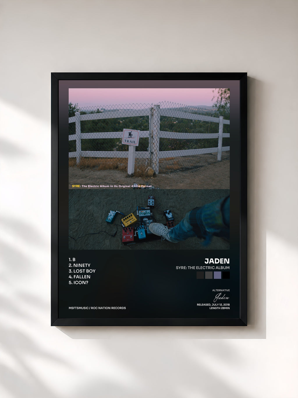 #noir Tableau de l'album SYRE: THE ELECTRIC ALBUM de Jaden, cadre noir, imprimé et encadré en France