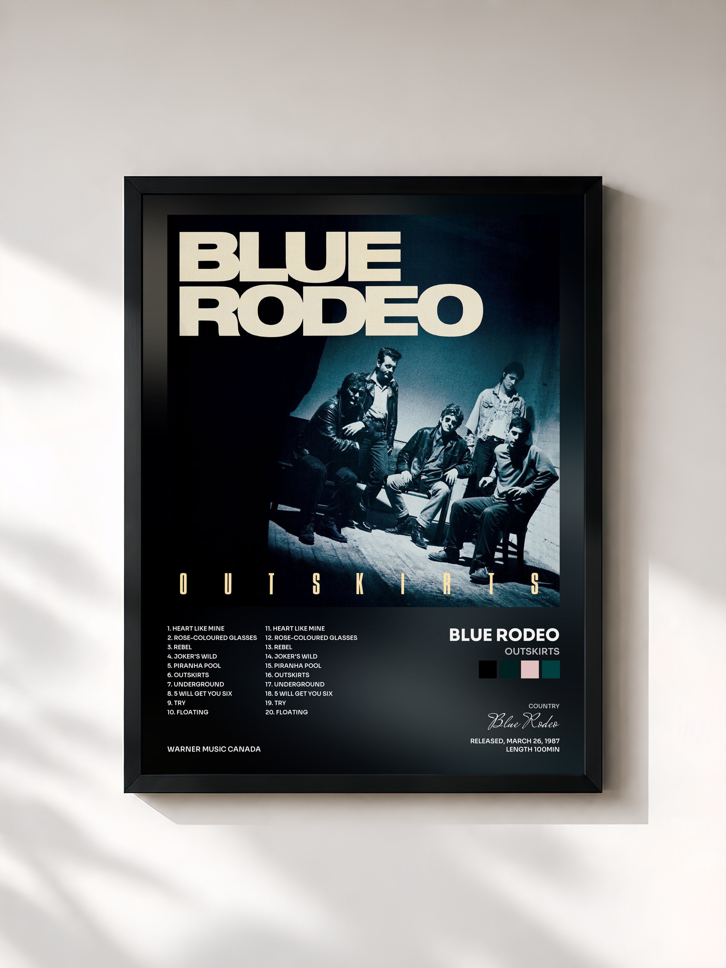 #noir Tableau de l'album Outskirts de Blue Rodeo, cadre noir, imprimé et encadré en France