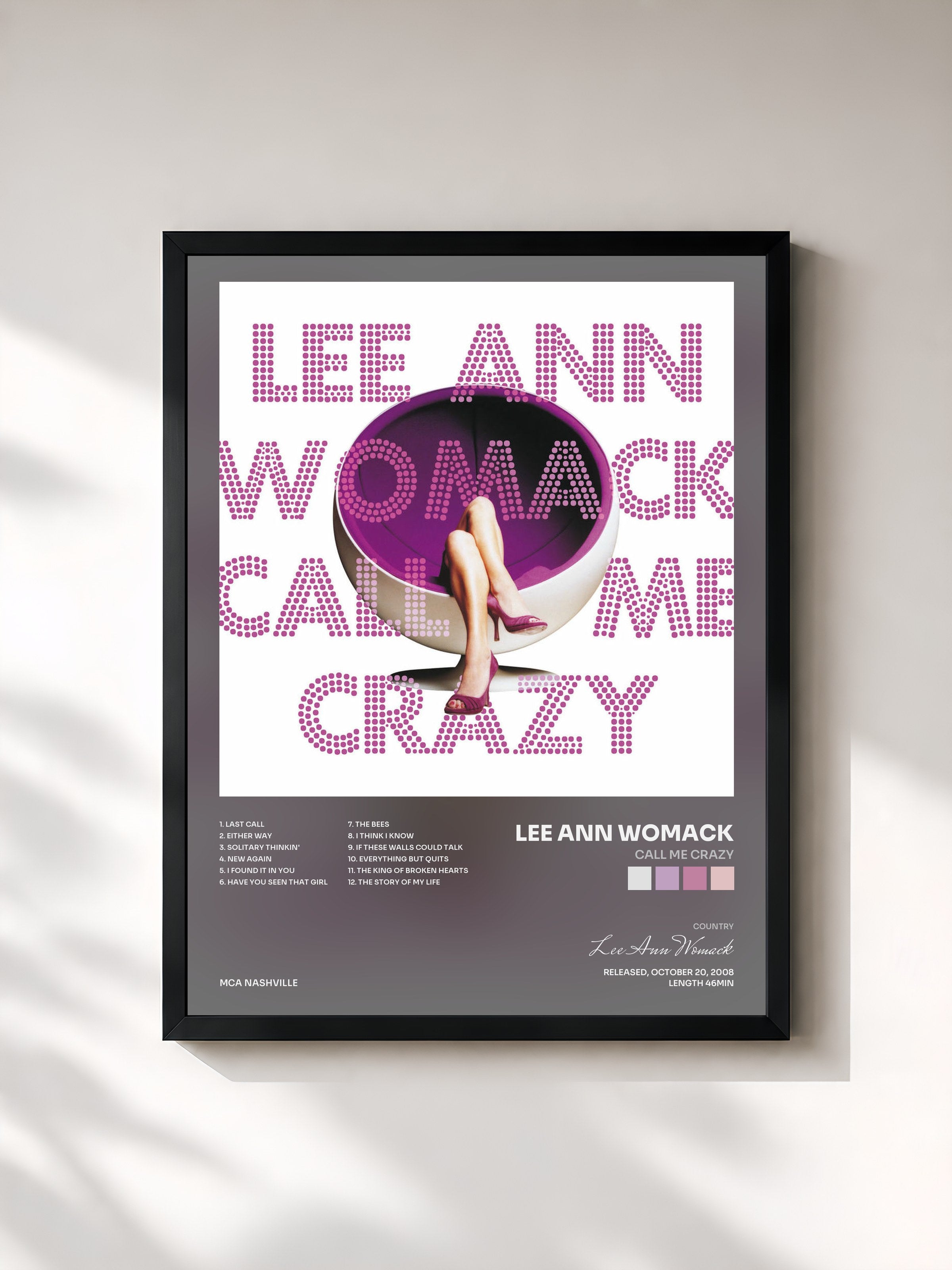 #noir Tableau de l'album Call Me Crazy de Lee Ann Womack, cadre noir, imprimé et encadré en France
