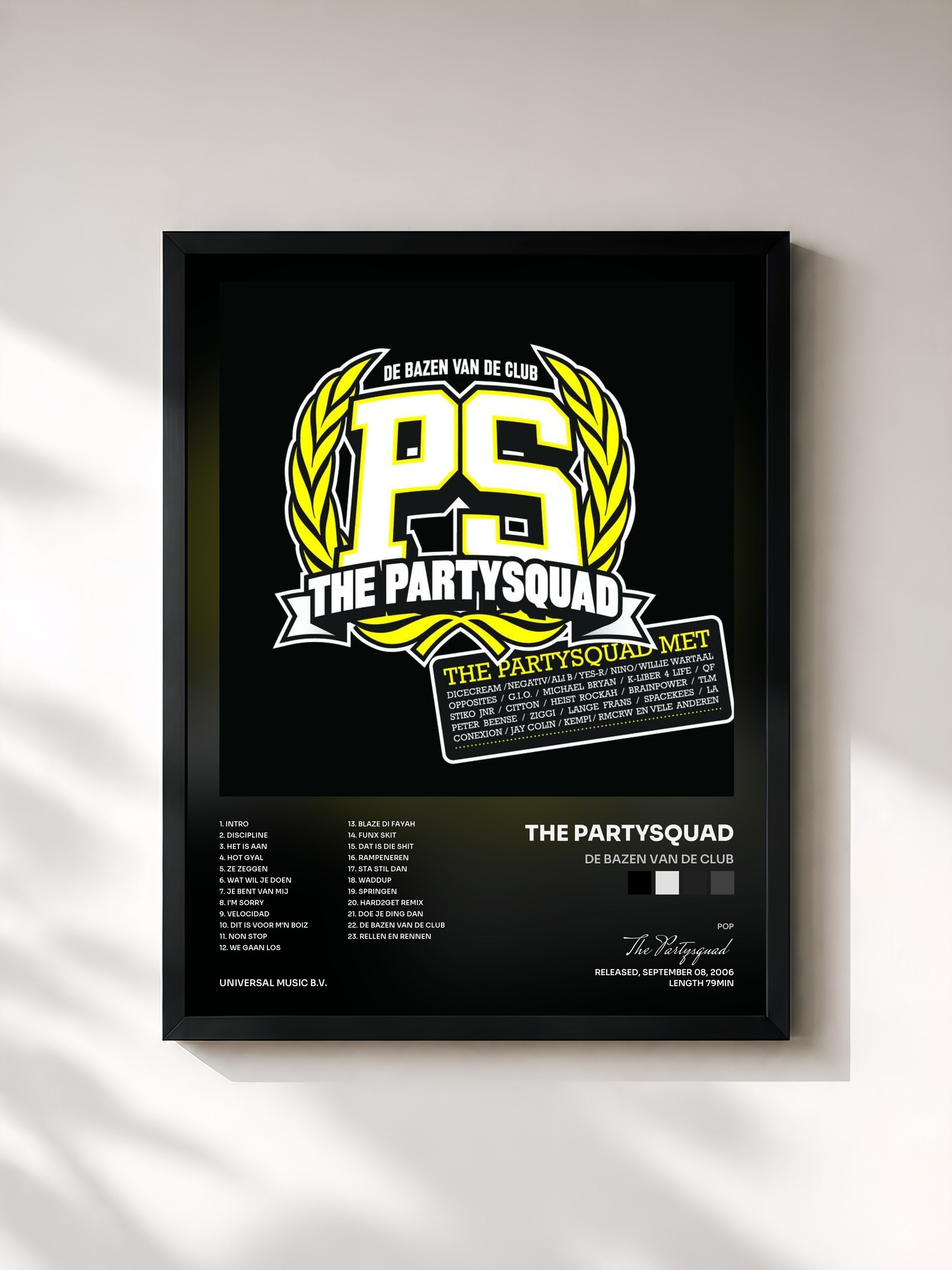 #noir Tableau de l'album De Bazen Van De Club de The Partysquad, cadre noir, imprimé et encadré en France