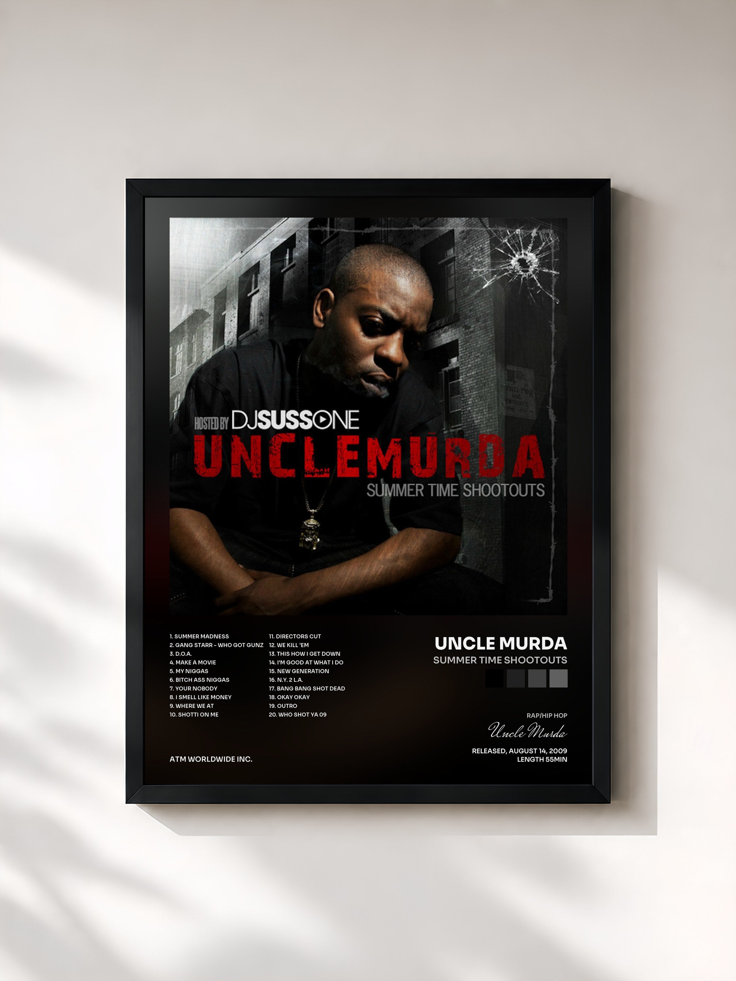 #noir Tableau de l'album Summer Time Shootouts de Uncle Murda, cadre noir, imprimé et encadré en France