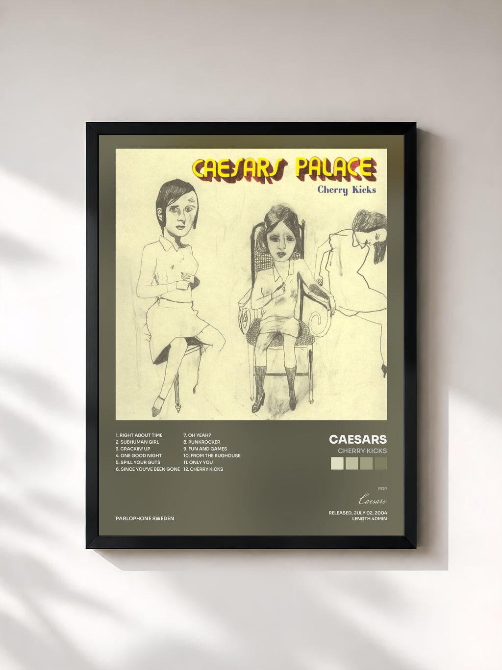 #noir Tableau de l'album Cherry Kicks de Caesars, cadre noir, imprimé et encadré en France