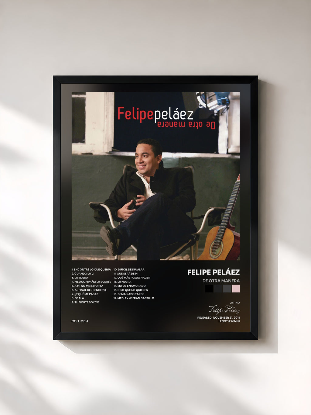 #noir Tableau de l'album De Otra Manera de Felipe Peláez, cadre noir, imprimé et encadré en France