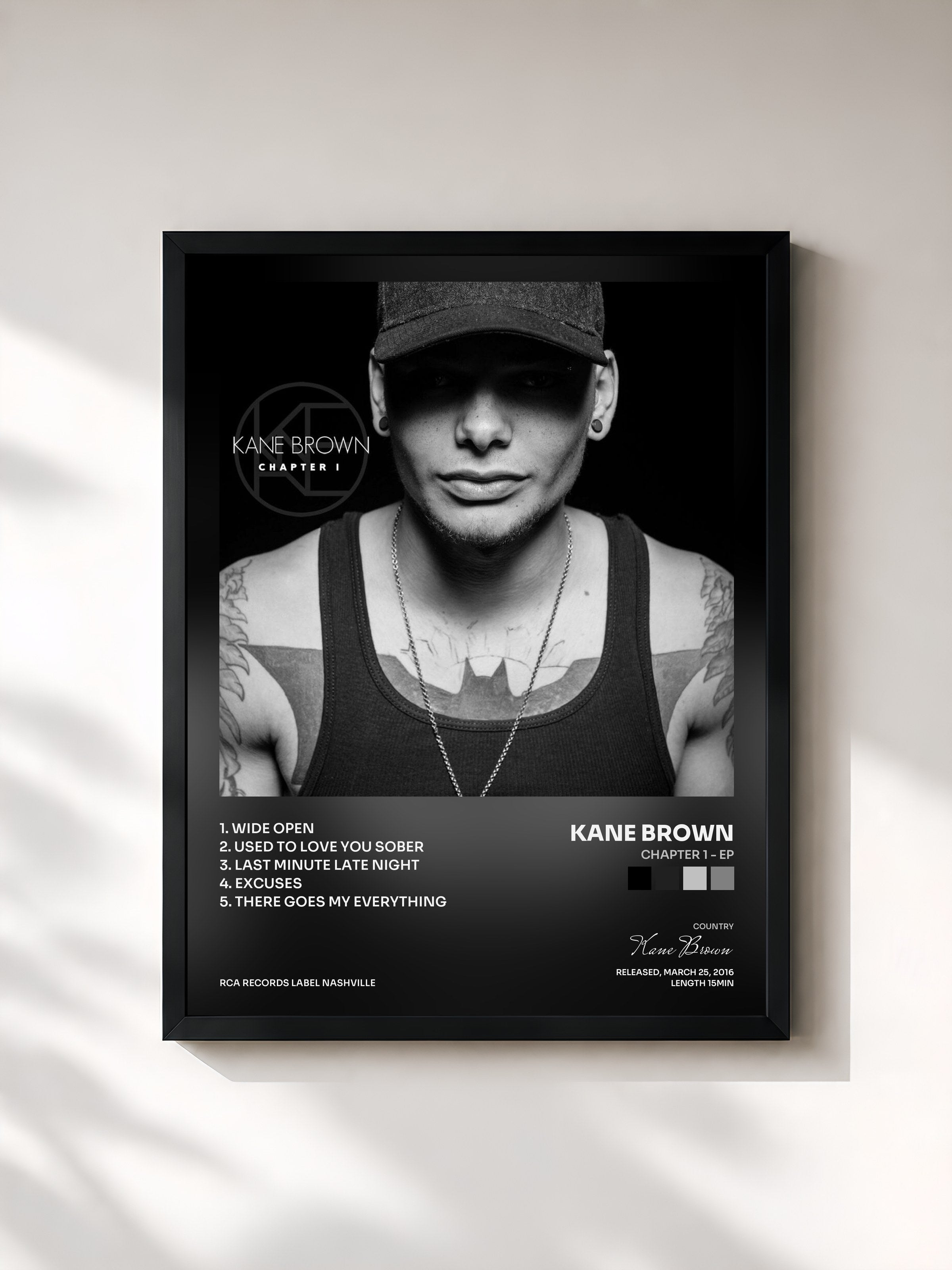 #noir Tableau de l'album Chapter 1 - EP de Kane Brown, cadre noir, imprimé et encadré en France